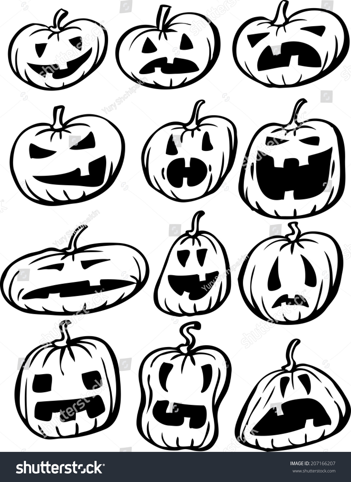 Whiteboard Drawing Set Halloween Pumpkins Stok Vektör (Telifsiz) 207166207.