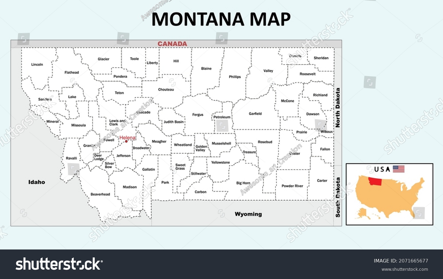 Montana Map Political Map Montana Boundaries Stock Vector (Royalty Free ...