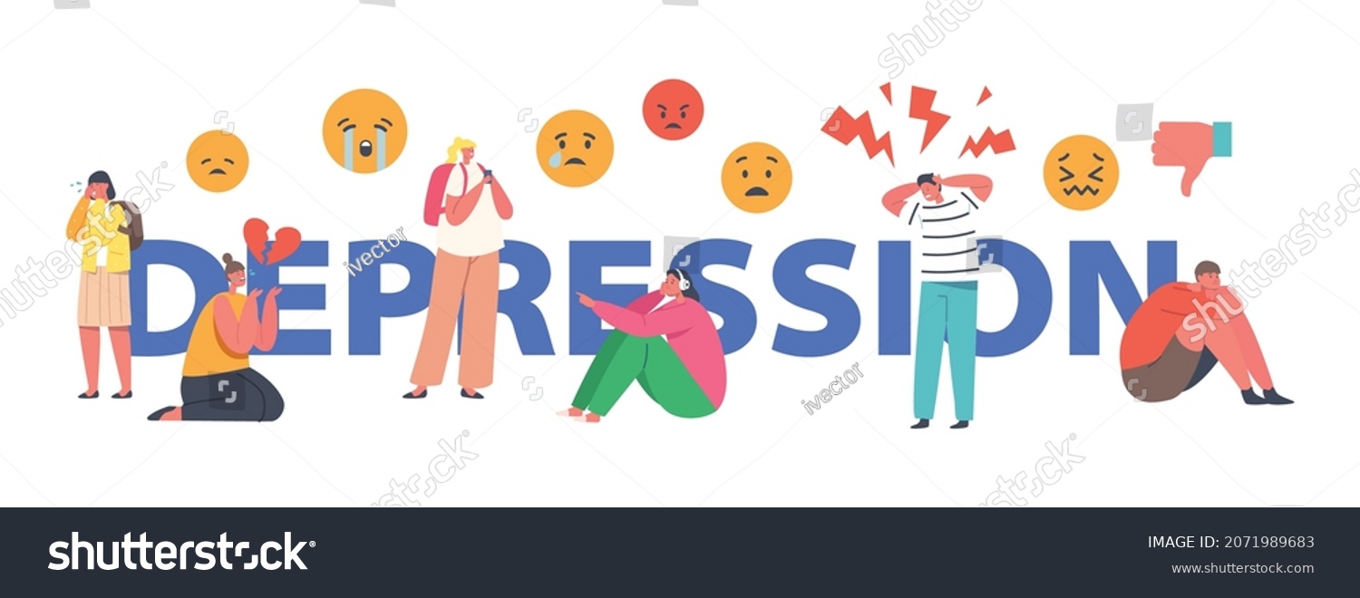 Kids Stress Depression Concept Depressed Children Stock Vector (Royalty ...