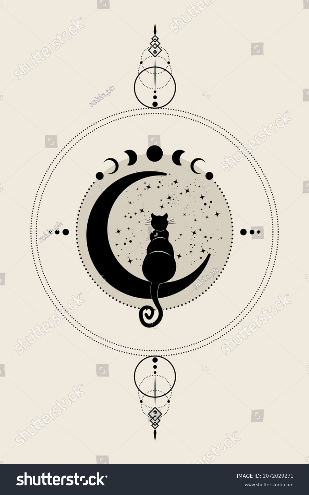 Mystical Black Cat Sitting On Crescent Stock Vector (Royalty Free ...