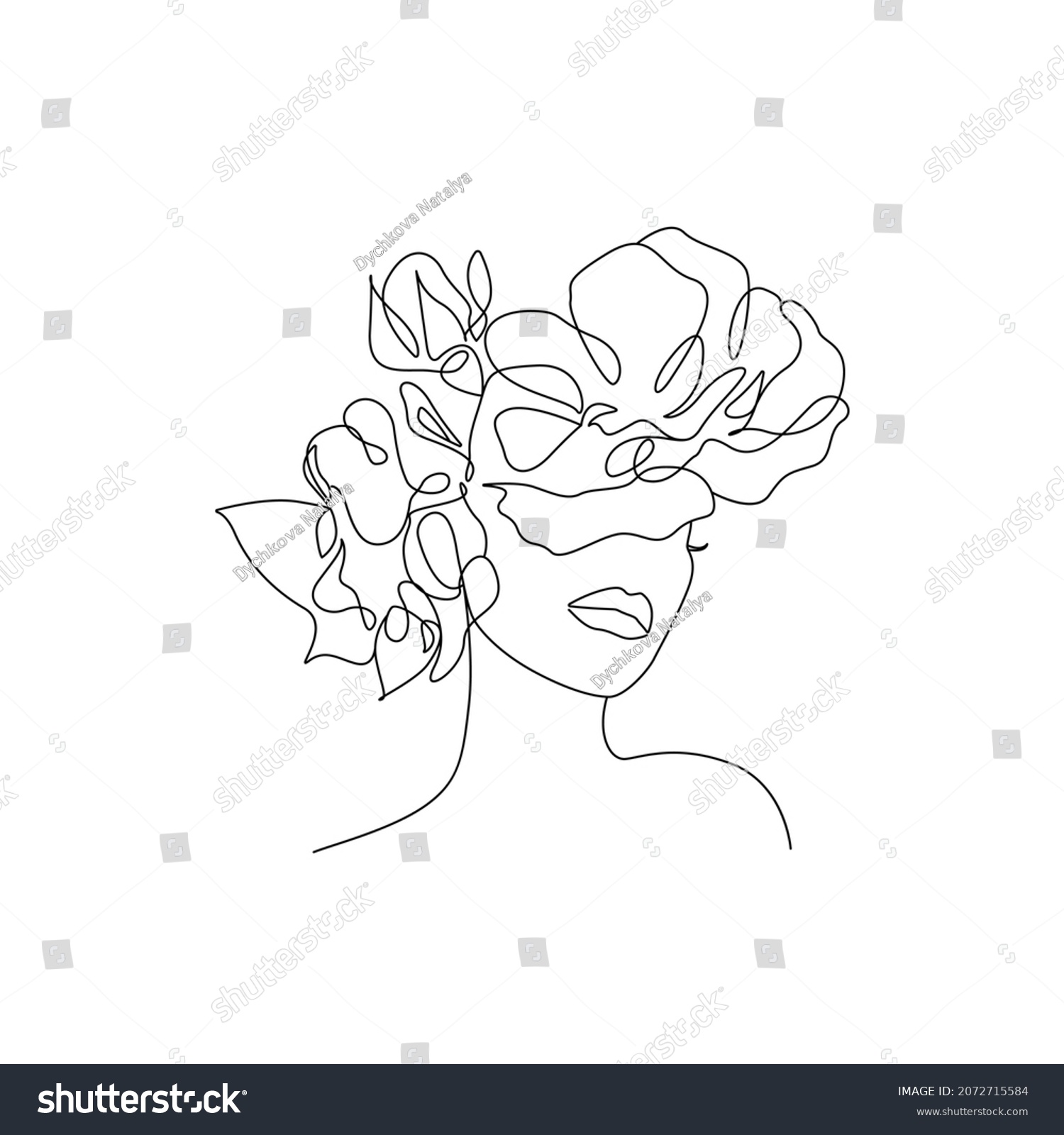 Woman Face Flowers Line Art Drawing Stock Vector Royalty Free 2072715584 Shutterstock 9120