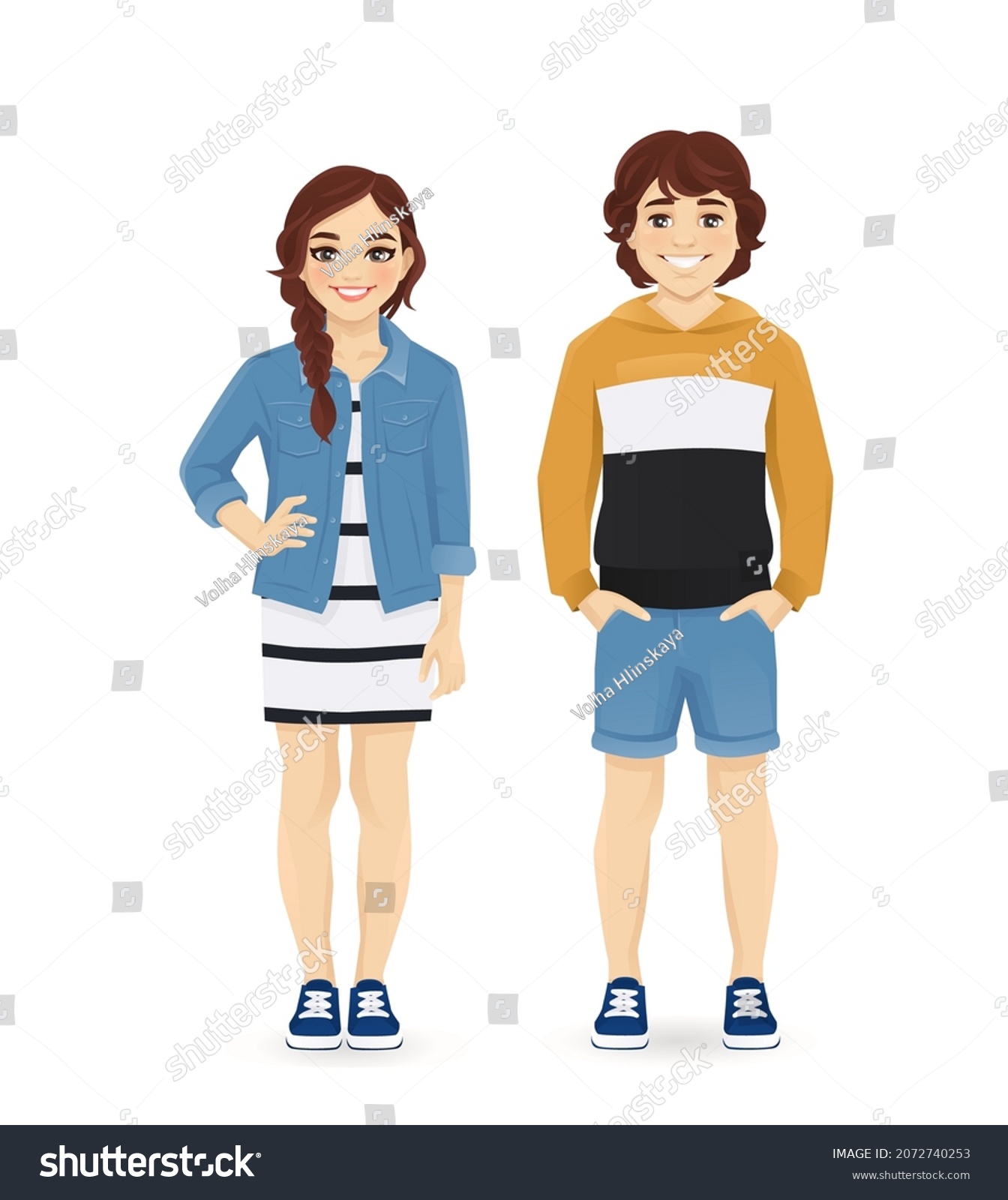 Young People Casual Clothes Smiling Teenage Stock Vector (Royalty Free ...