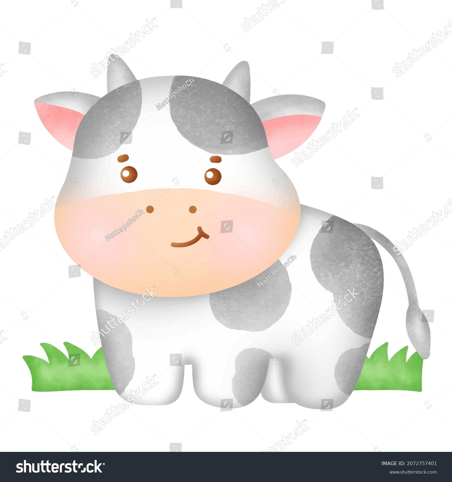 Hand Drawn Watercolor Cute Cow Character Stock Vector (Royalty Free ...