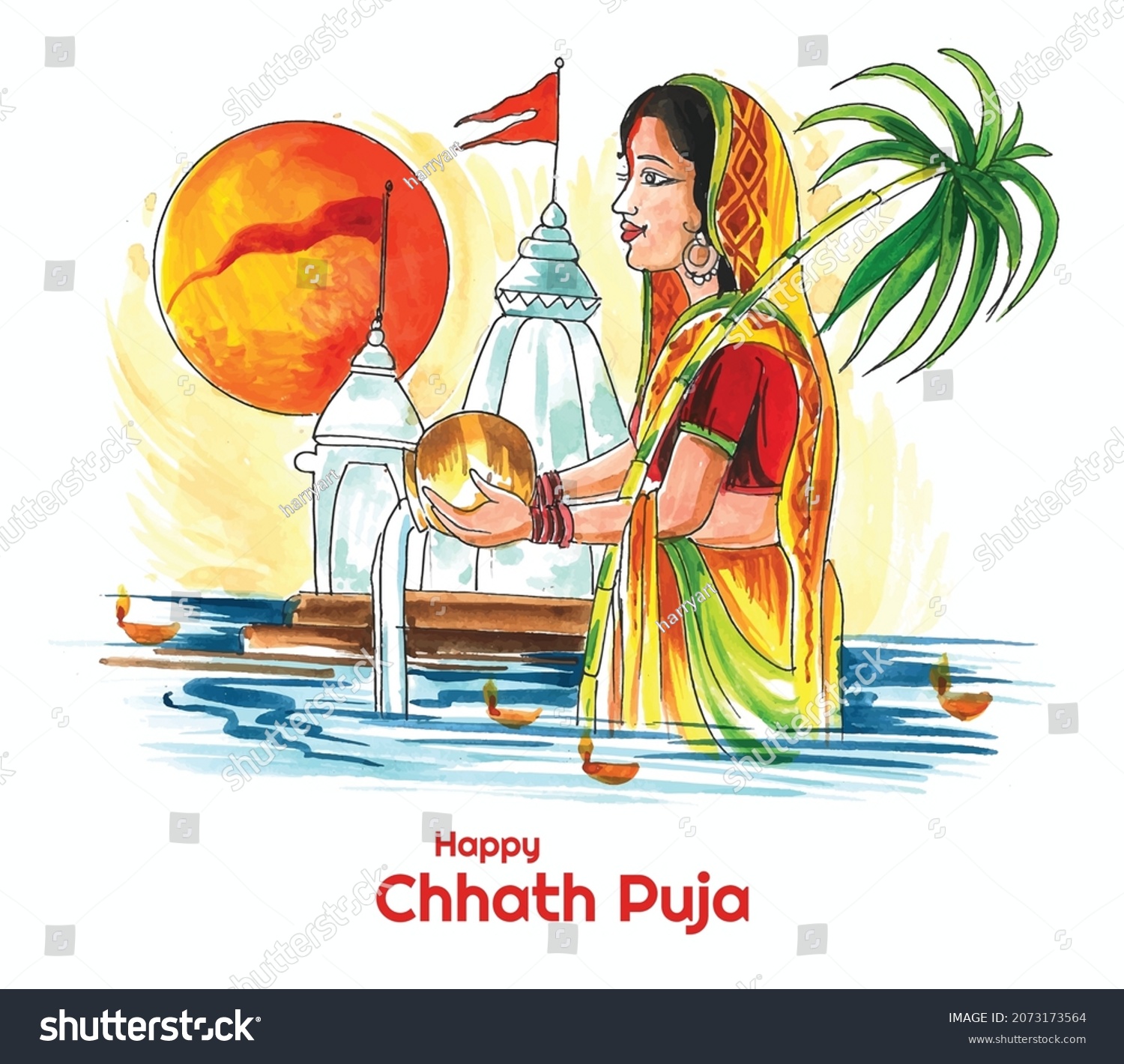 Indian Women Happy Chhath Puja Background Stock Vector (Royalty Free ...