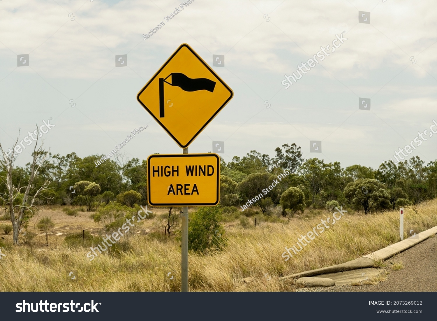 Roadside Signage Warning High Wind Area Stock Photo 2073269012 ...