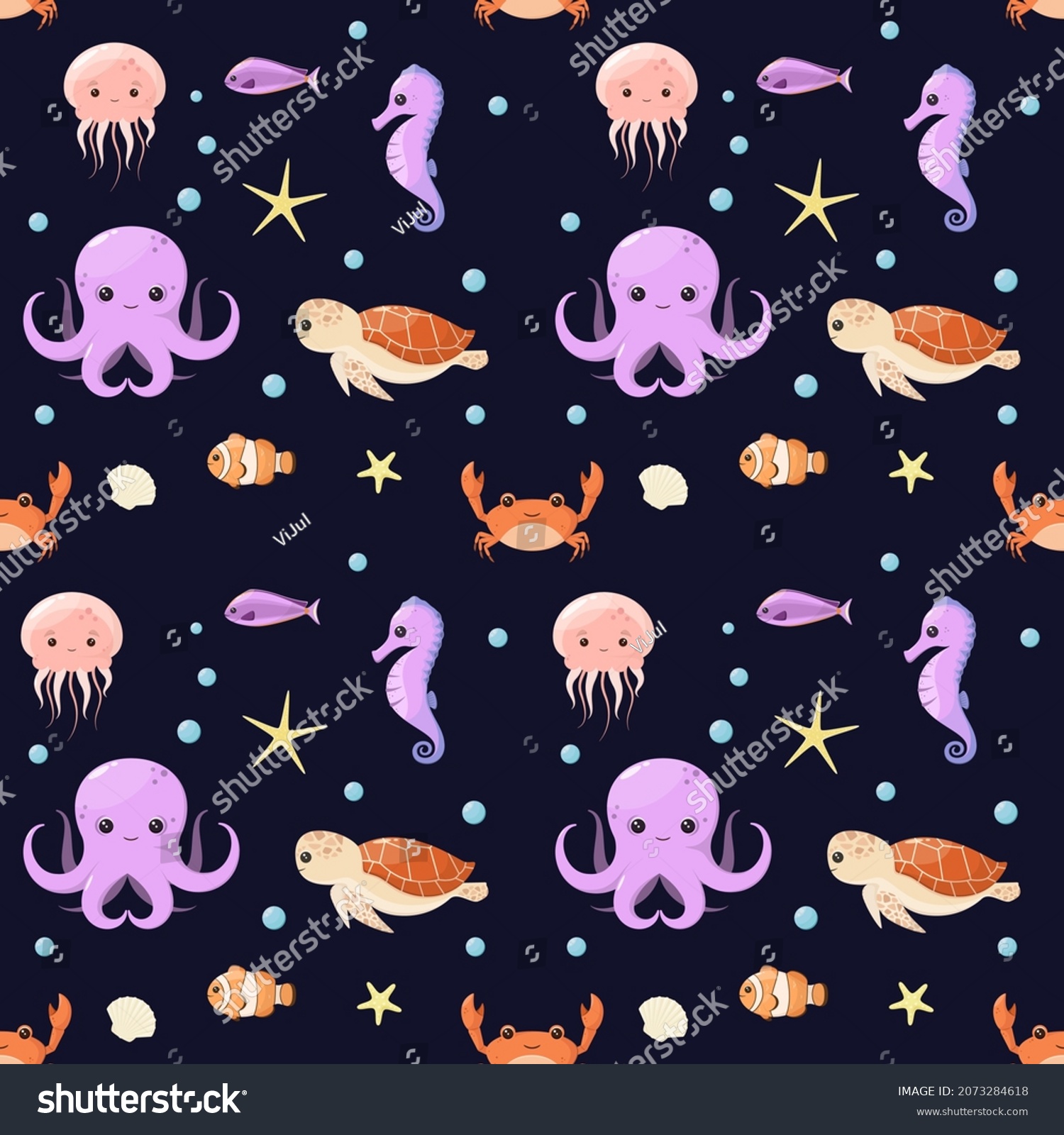 Seamless Pattern Cute Sea Animals Cartoon Stock Vector (Royalty Free ...