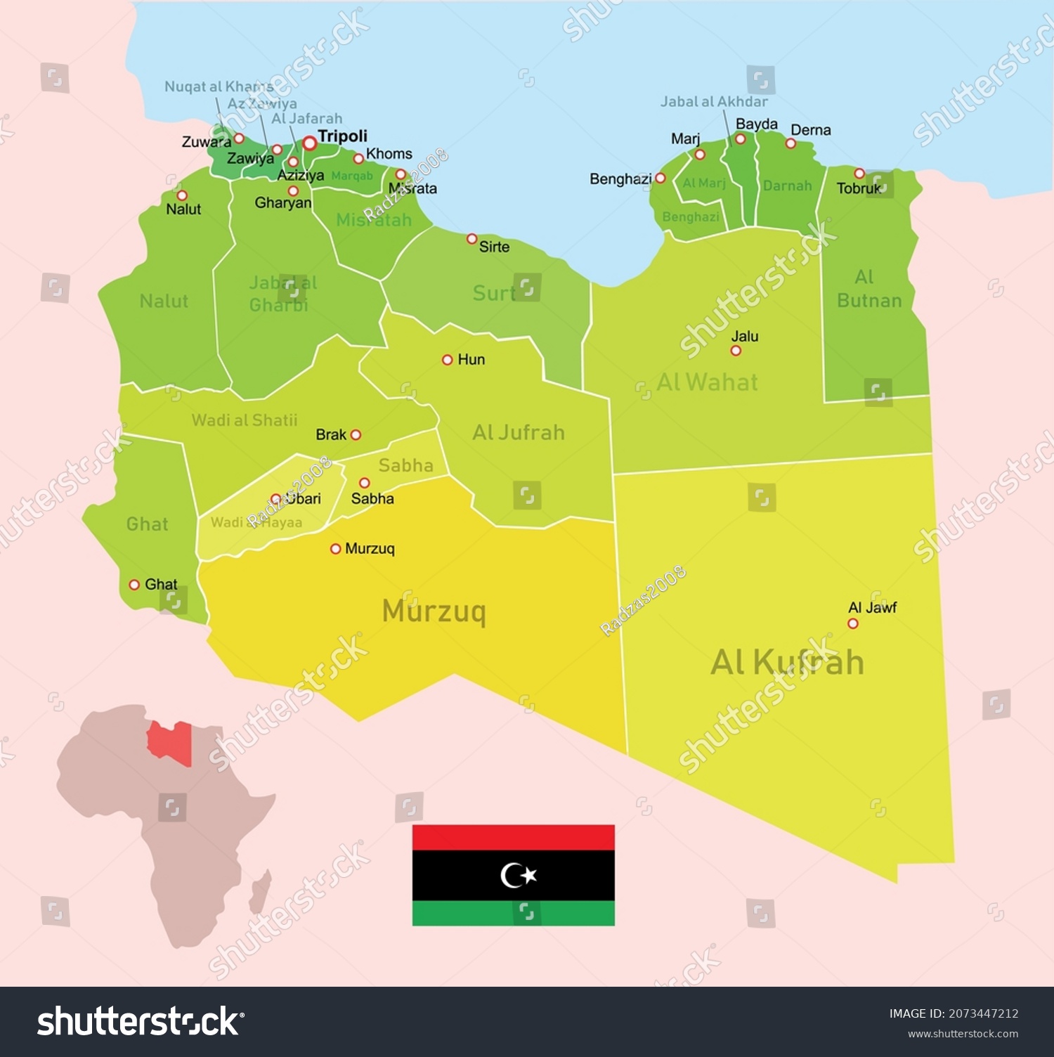 Vector Image Libya Regions Map Stock Vector (Royalty Free) 2073447212 ...