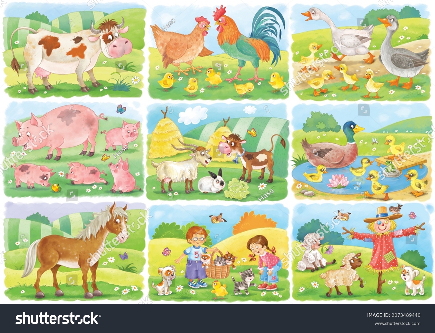 Set Cute Funny Farm Animals Cute Stock Illustration 2073489440 ...