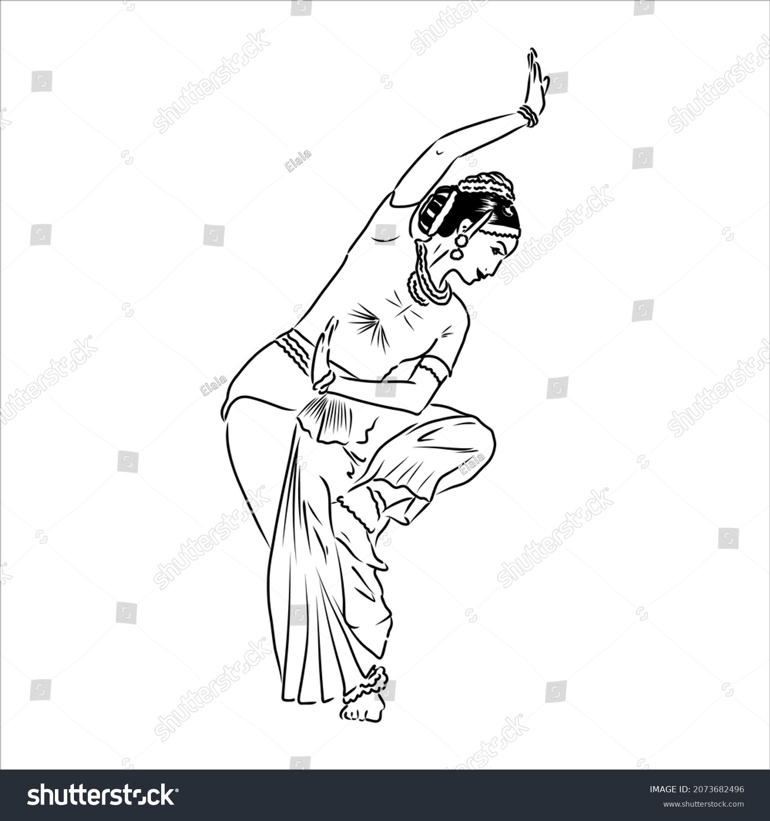 Outline Sketch Indian Woman Dancer Dancing Stock Vector (Royalty Free ...