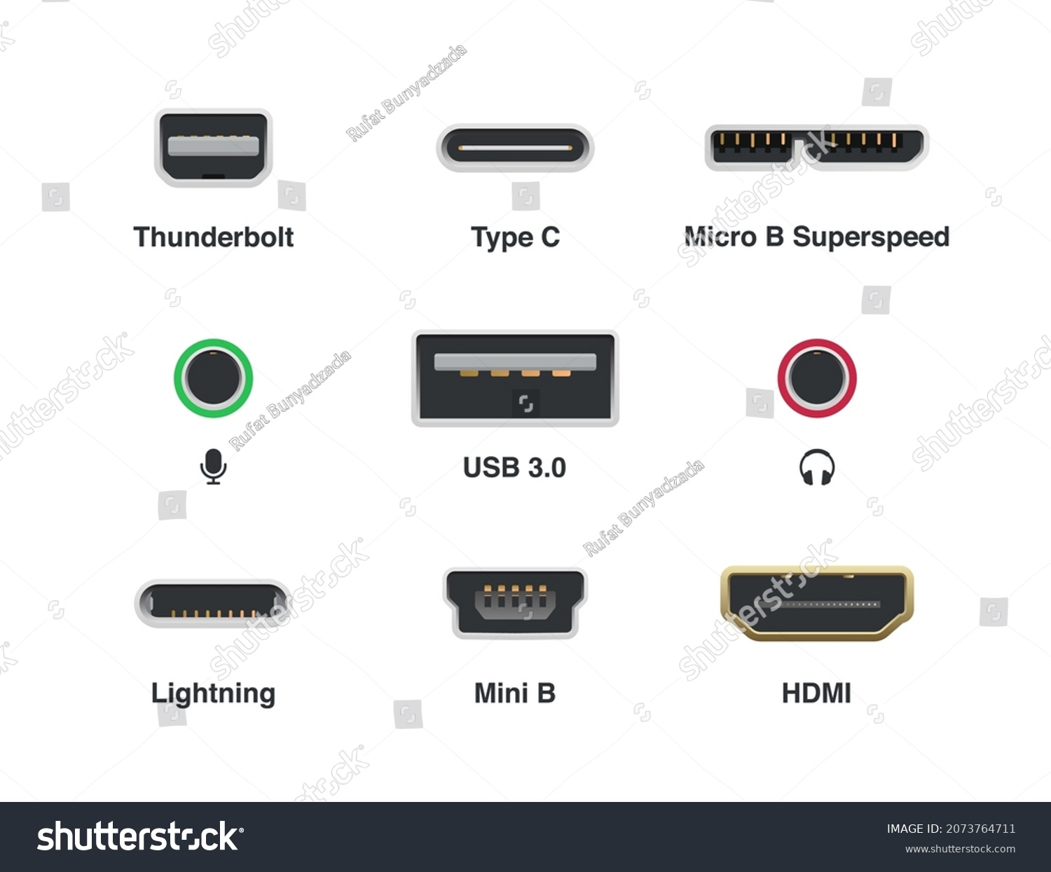 Thunderbolt Type C Micro B Superspeed Stock Vector (Royalty Free ...