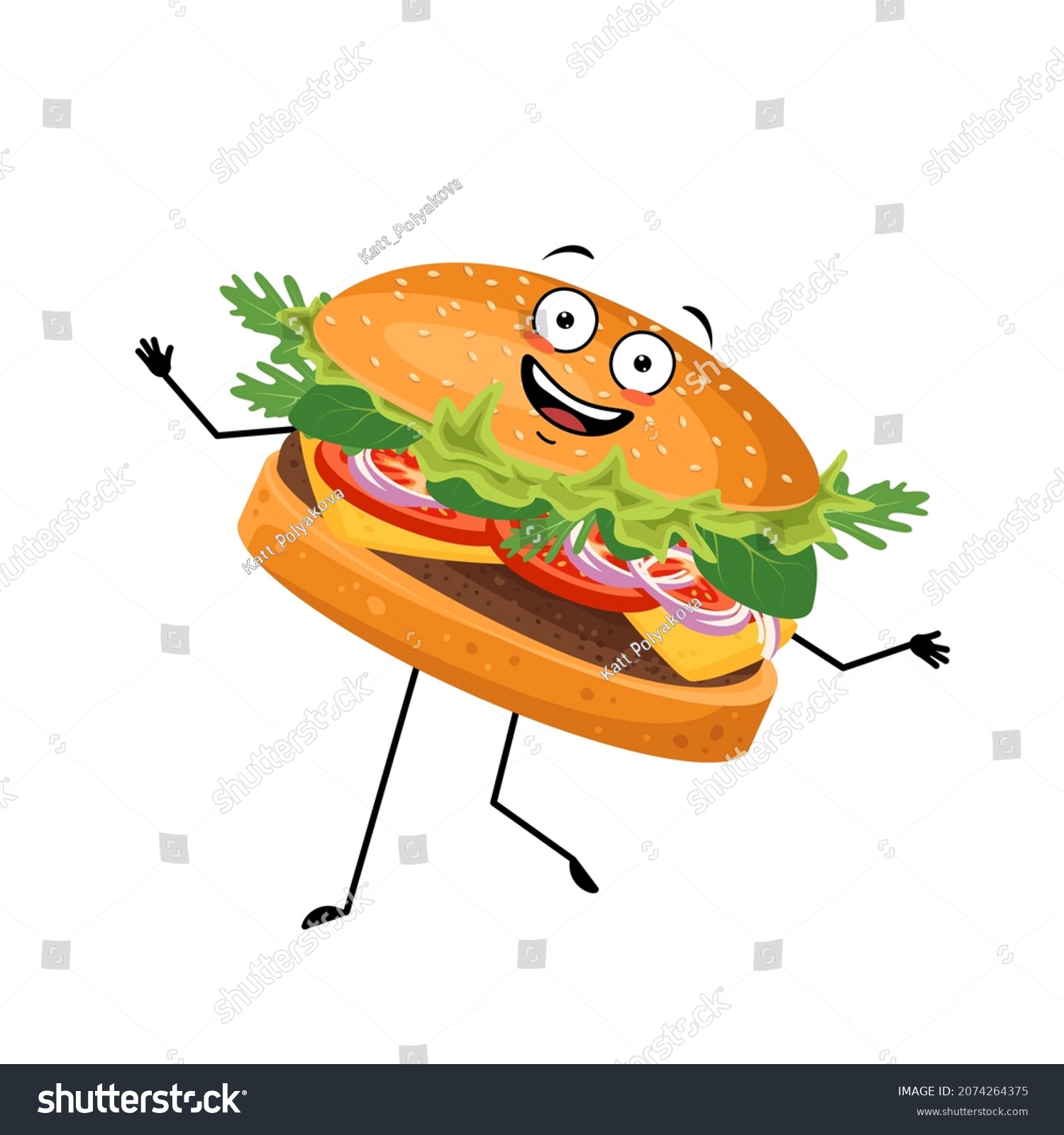 Cute Character Hamburger Happy Emotions Face Stock Vector (Royalty Free ...