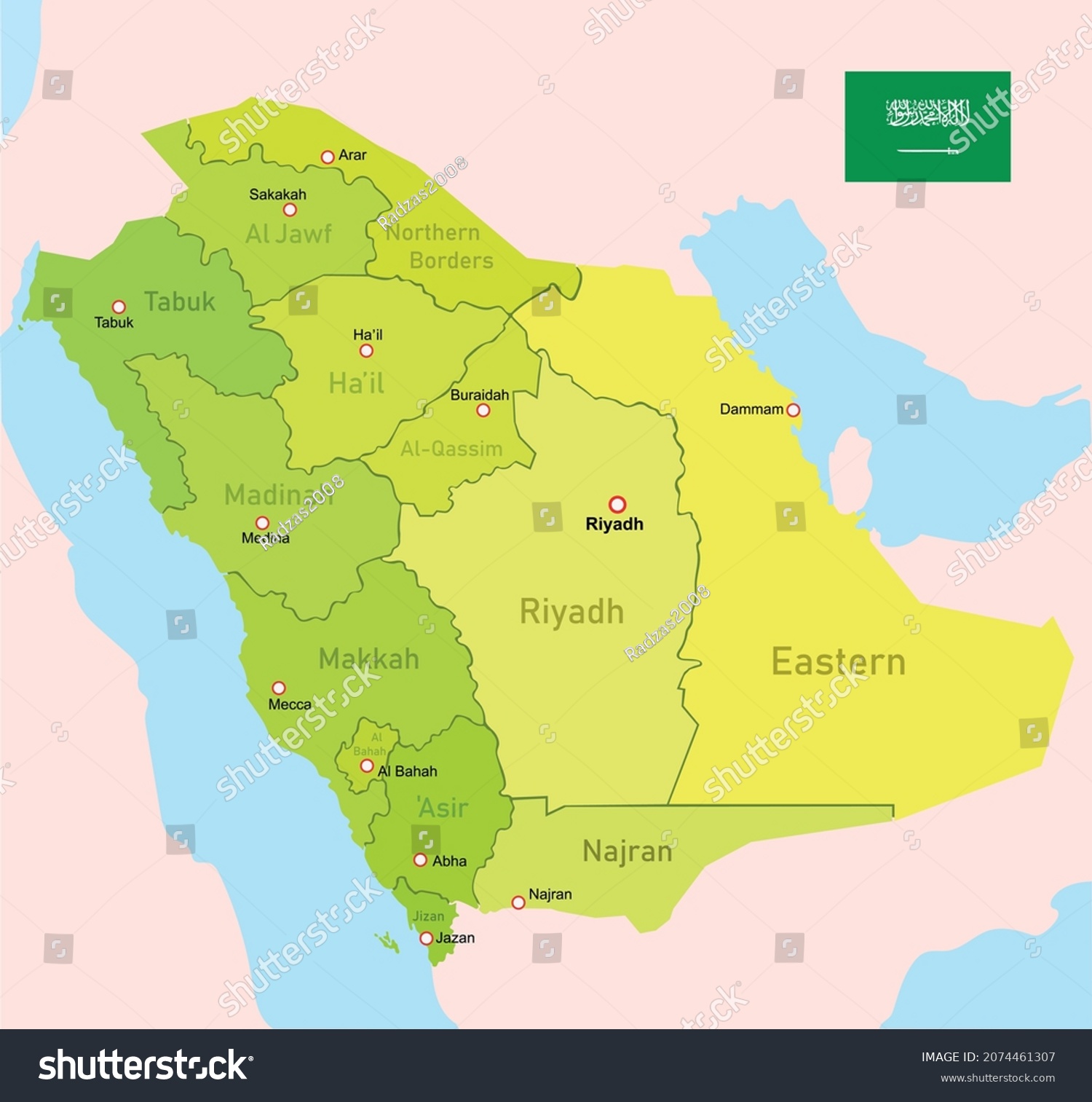 Vector Image Saudi Arabia Regions Map Stock Vector (Royalty Free ...