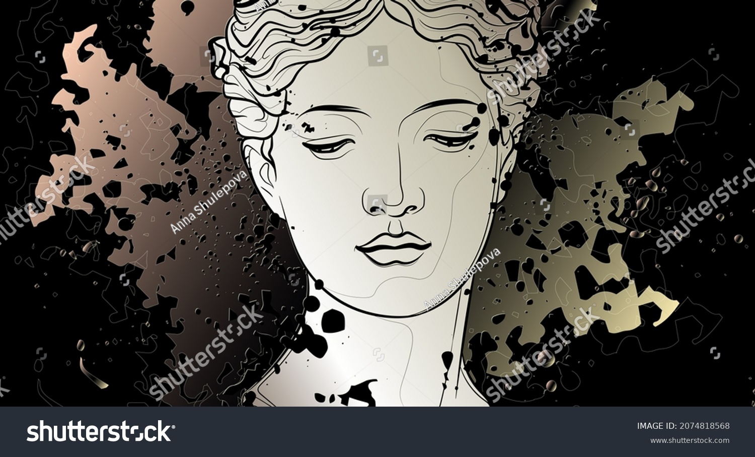 Decorative Dark Background Venus Head Ancient Stock Vector (Royalty ...