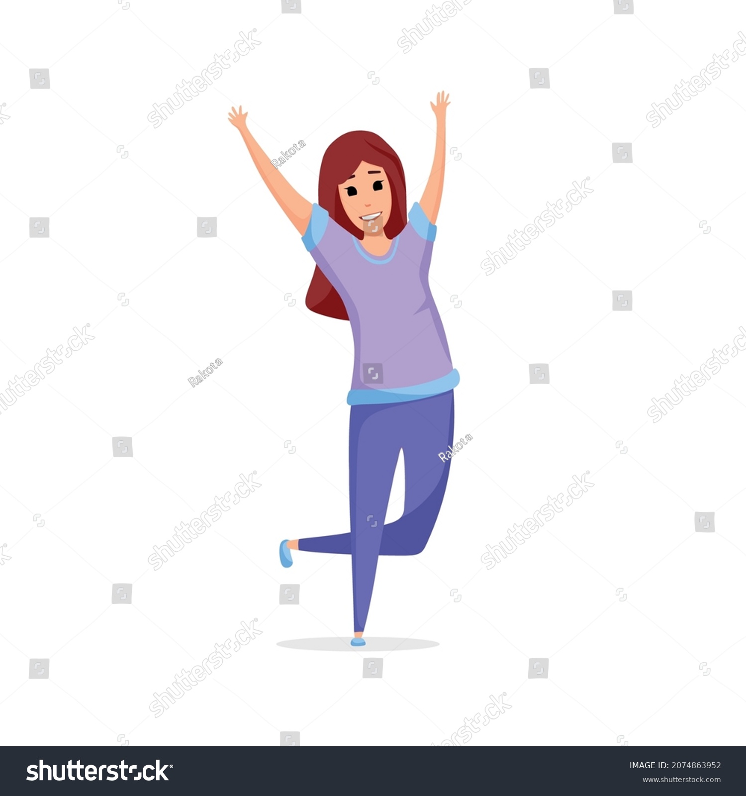 Happy Girl Hands Raised Cartoon Vector Stock Vector (Royalty Free ...