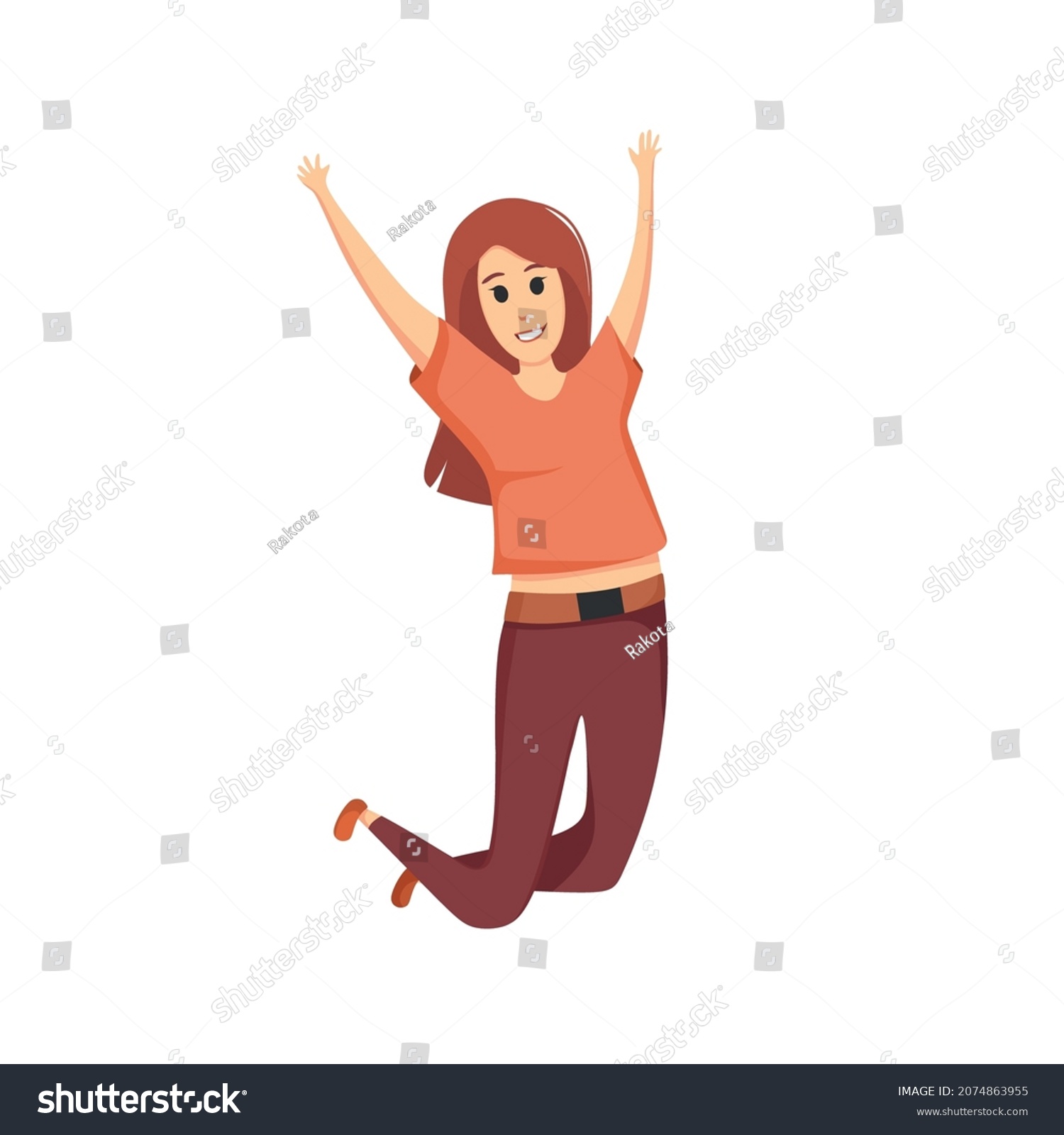 Happy Girl Jump Arms Raised Cartoon Stock Vector (Royalty Free ...