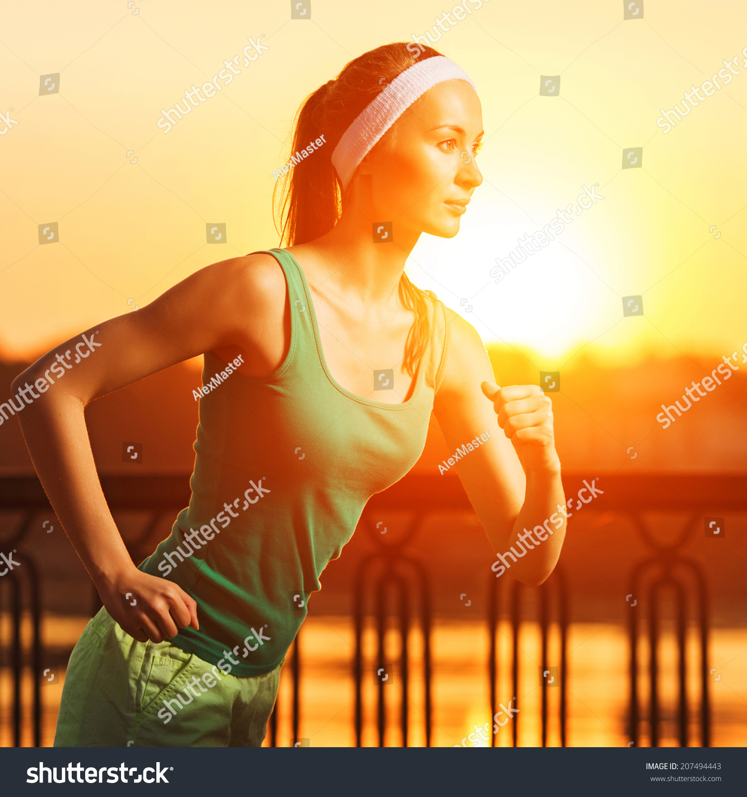 Running Woman Runner Jogging Sunny Bright Stock Photo 207494443