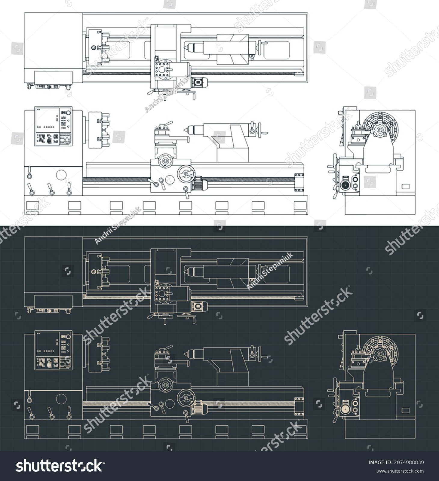 Stylized Vector Illustration Blueprints Mechanical Lathe Stock Vector ...