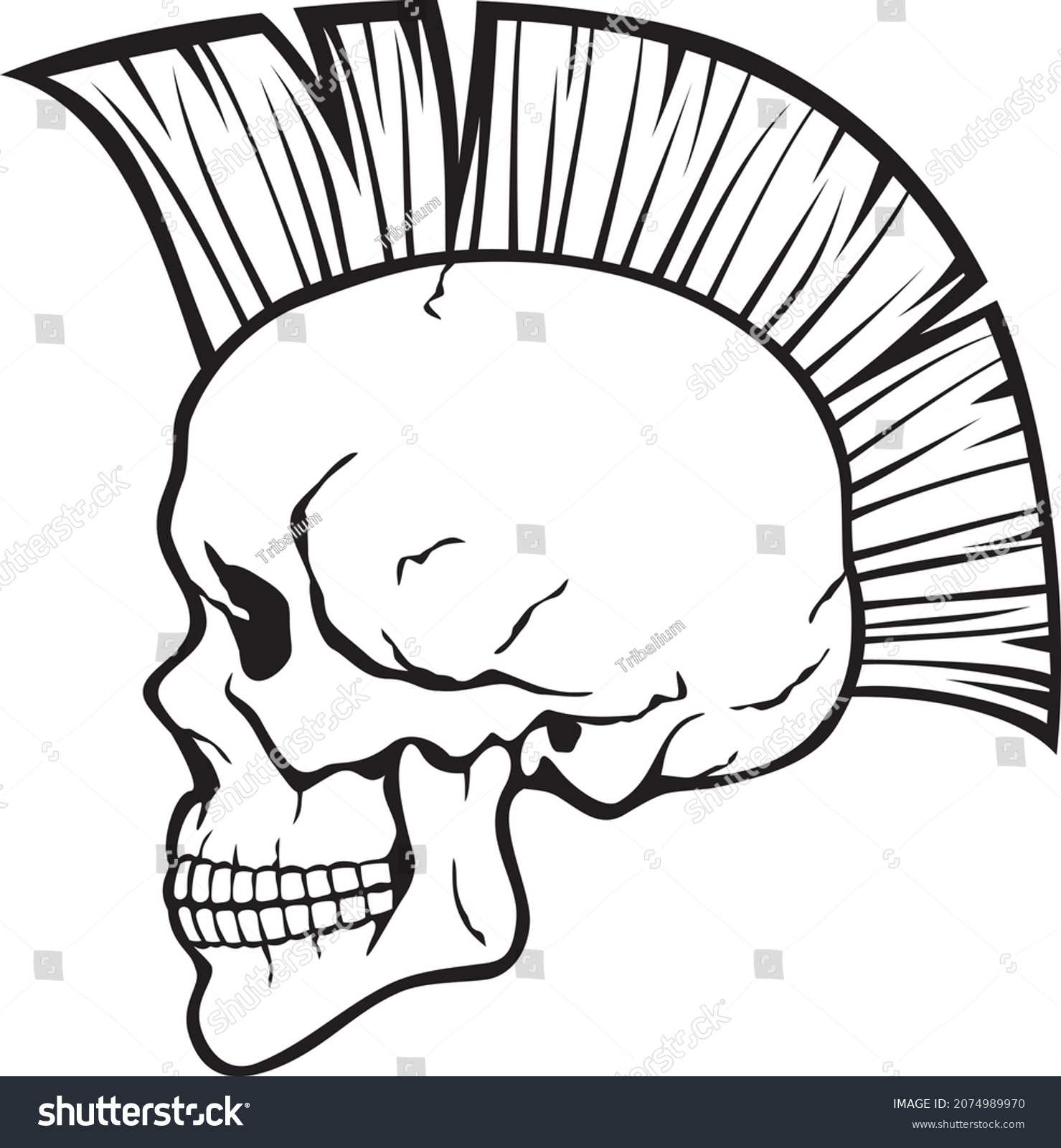 Mohawk Skull Black White Vector Illustration Stock Vector (Royalty Free ...