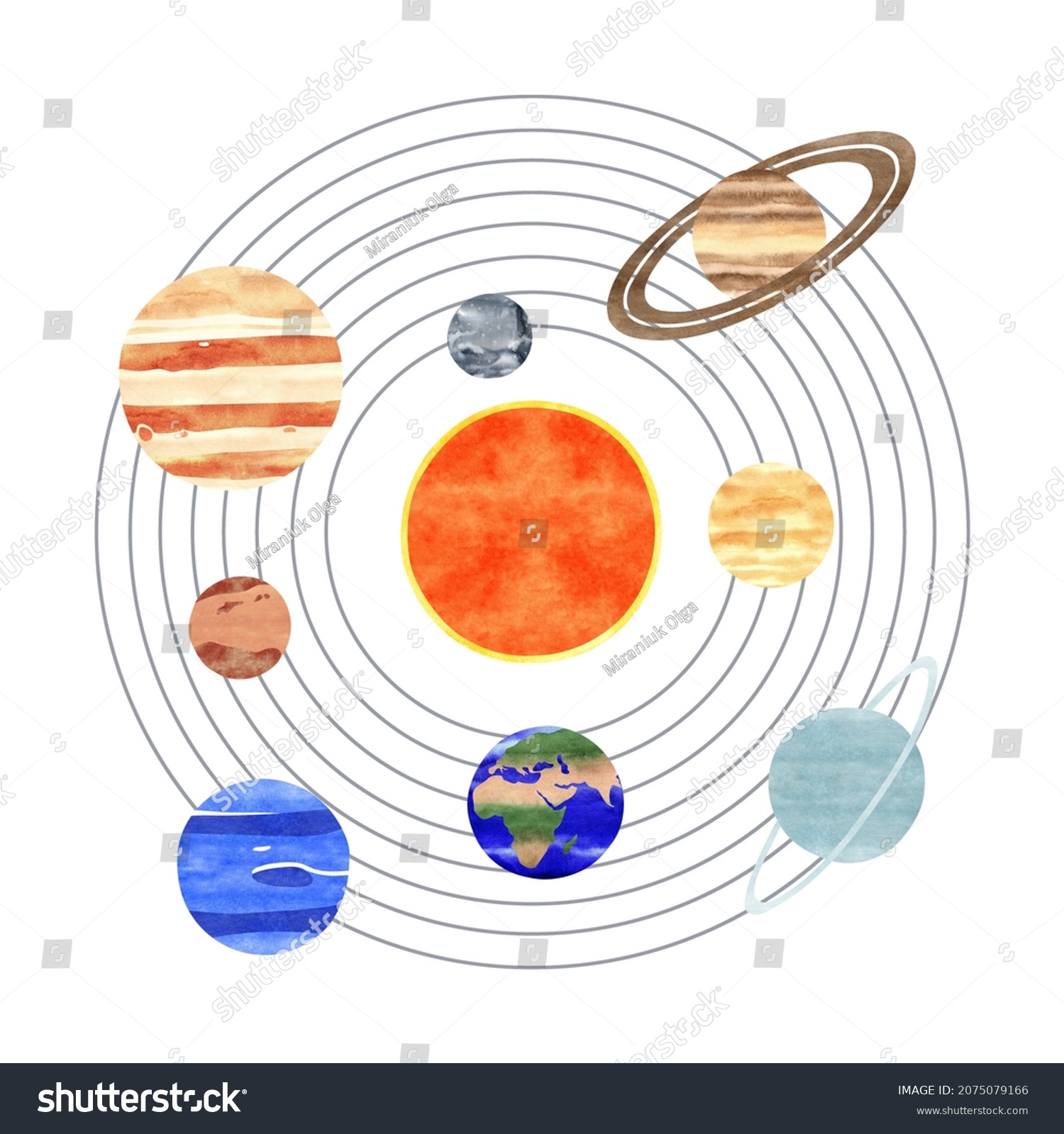 Watercolor Hand Drawn Illustration Solar System Stock Illustration ...