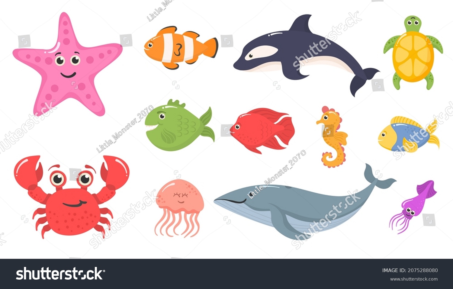 Ocean Animals Aquatic Plants Cartoon Sea Stock Vector (Royalty Free ...