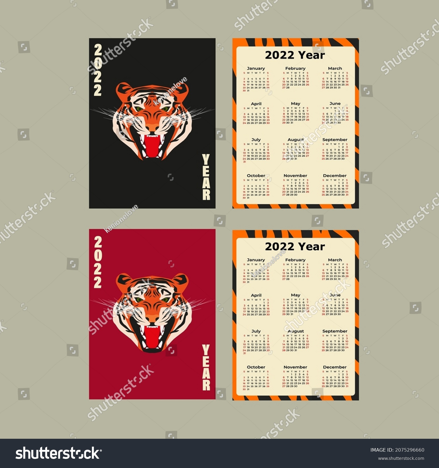 Tiger On Printable Calendar Year Tiger Stock Vector (Royalty Free