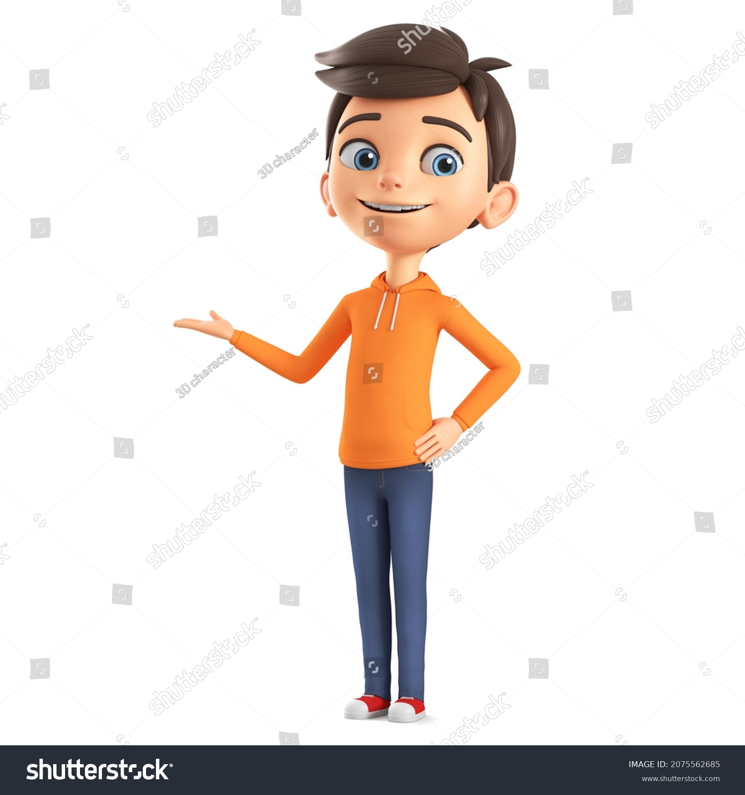 Cartoon Character Boy Orange Sweatshirt Points Stock Illustration ...