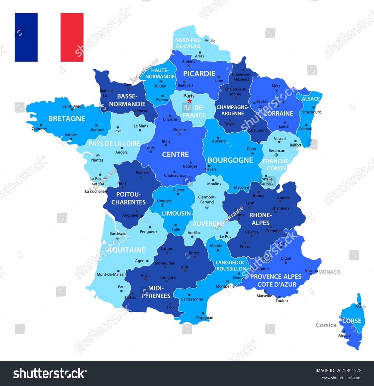 France Highly Detailed Map Vector Blue Stock Vector (Royalty Free ...