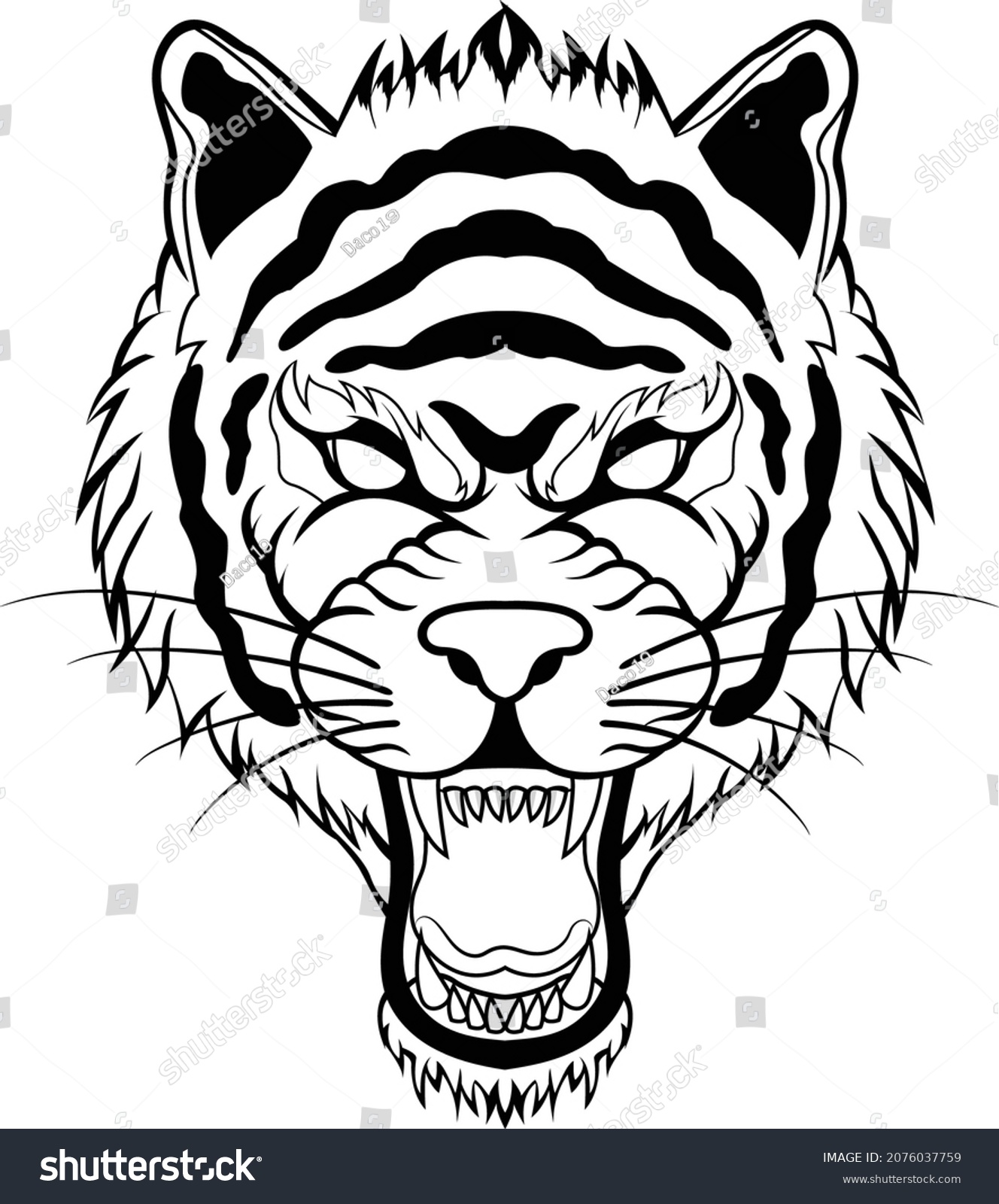 Tiger Face Outline Vector Art Stock Vector (royalty Free) 2076037759 