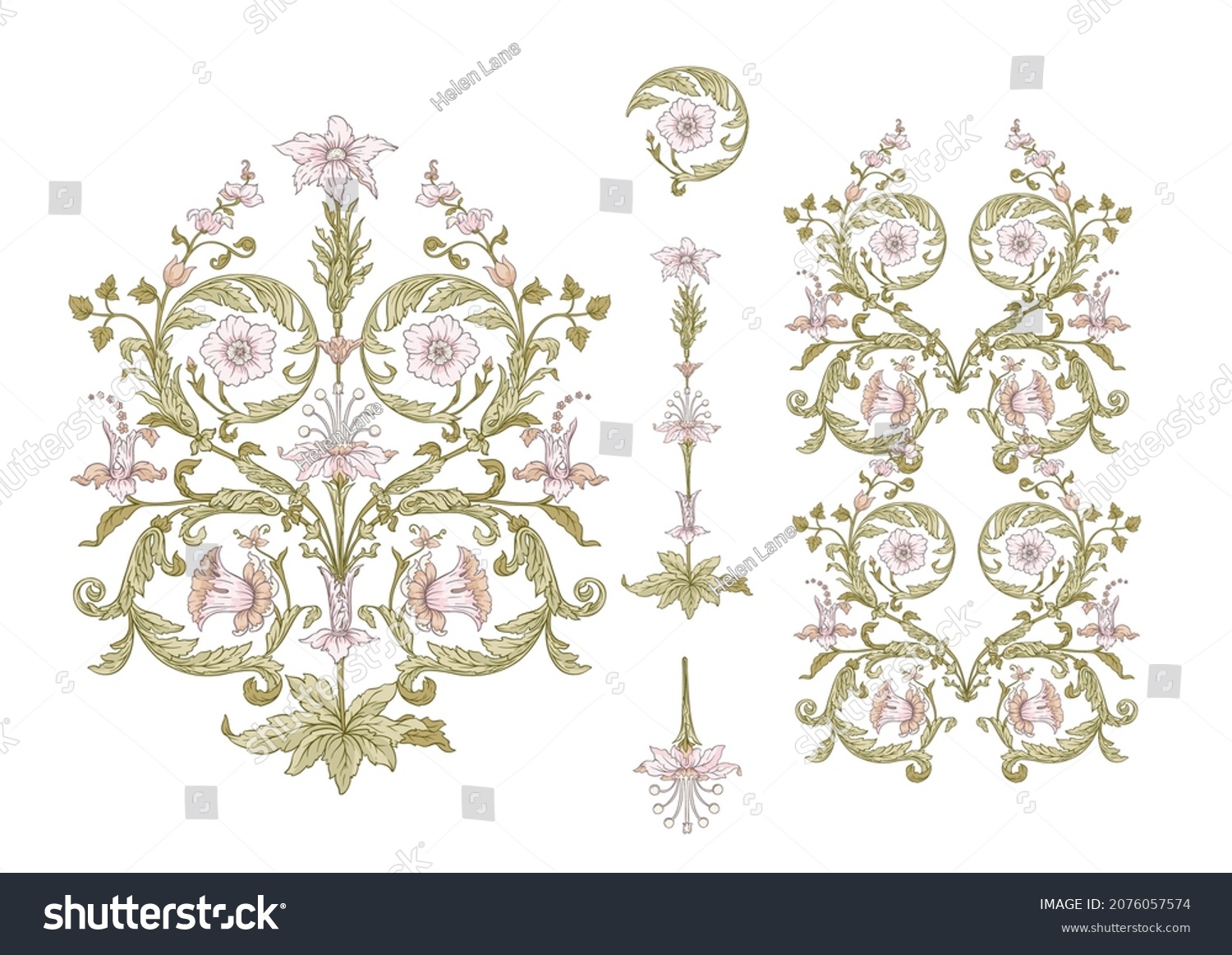 Set Elements Pattern Stylized Flowers Medieval Stock Vector (Royalty ...