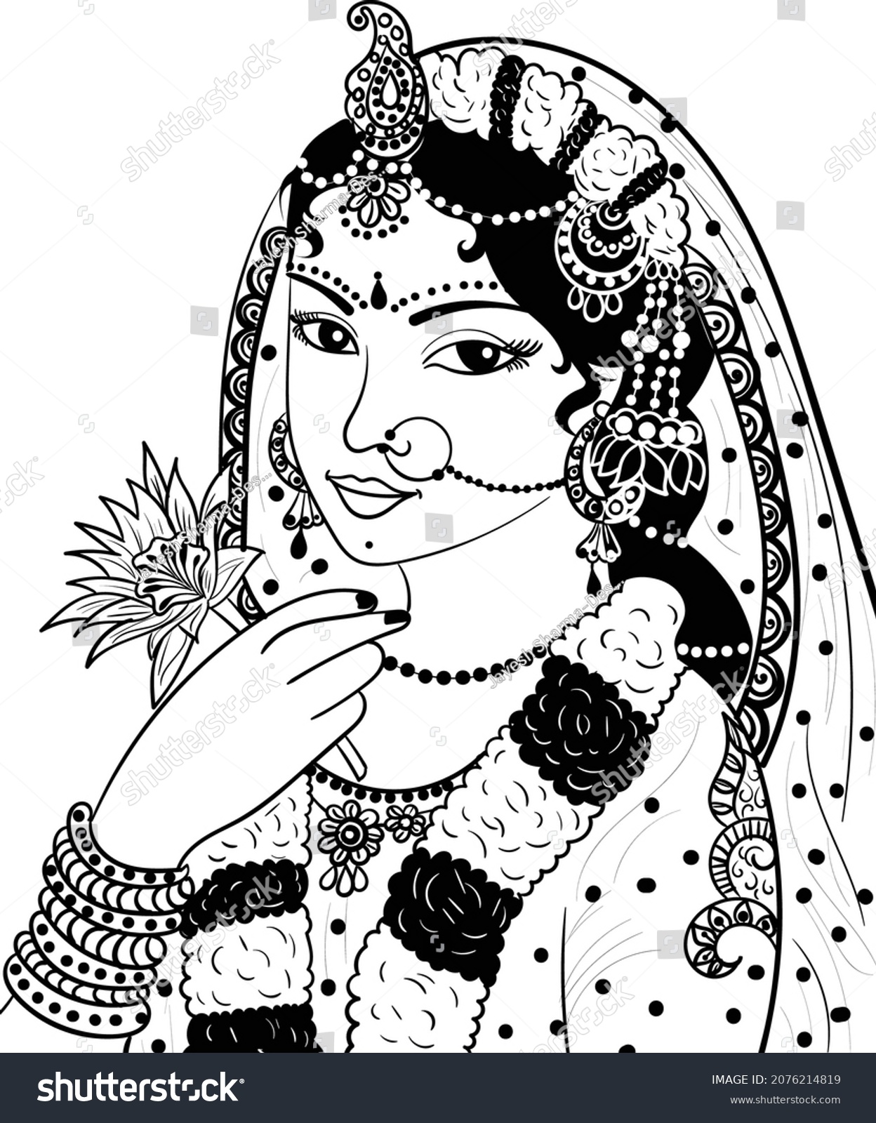 Traditional Indian Women Painting Line Art Stock Vector (Royalty Free ...