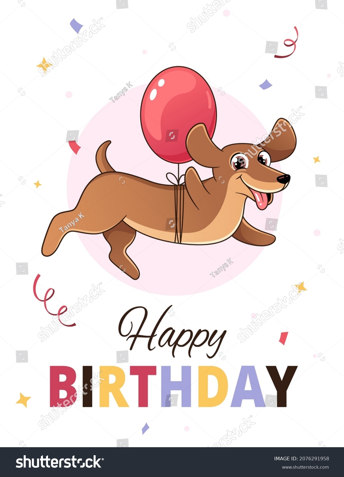 Dachshund Dog Flying On Balloon Birthday Stock Vector (Royalty Free ...