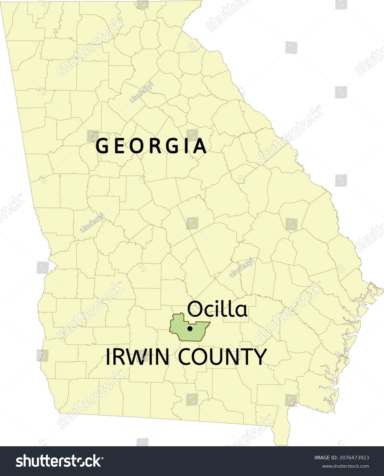 Irwin County City Ocilla Location On Stock Vector Royalty Free   Stock Vector Irwin County And City Of Ocilla Location On Georgia State Map 2076473923 