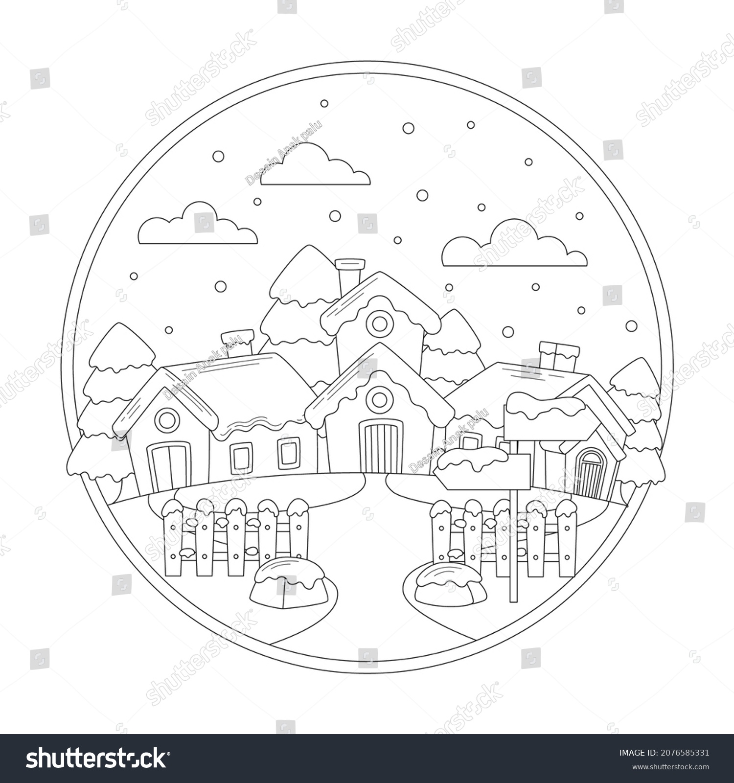 Winter Season Doodle Line Drawing Coloring Stock Vector (Royalty Free ...