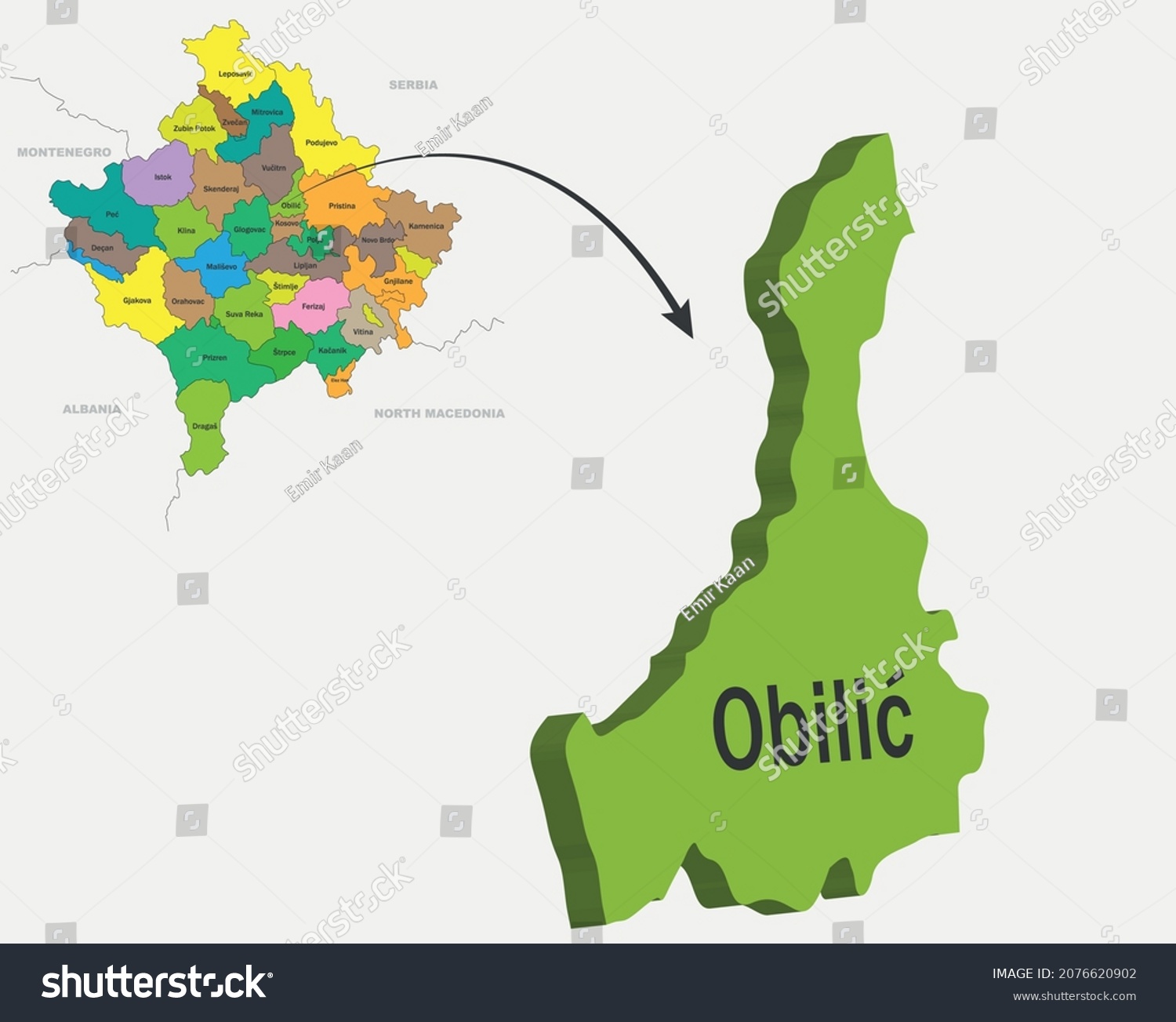 Kosovo Map Cities 3d Obilic Stock Vector Royalty Free 2076620902   Stock Vector Kosovo Map And Cities D Obilic 2076620902 