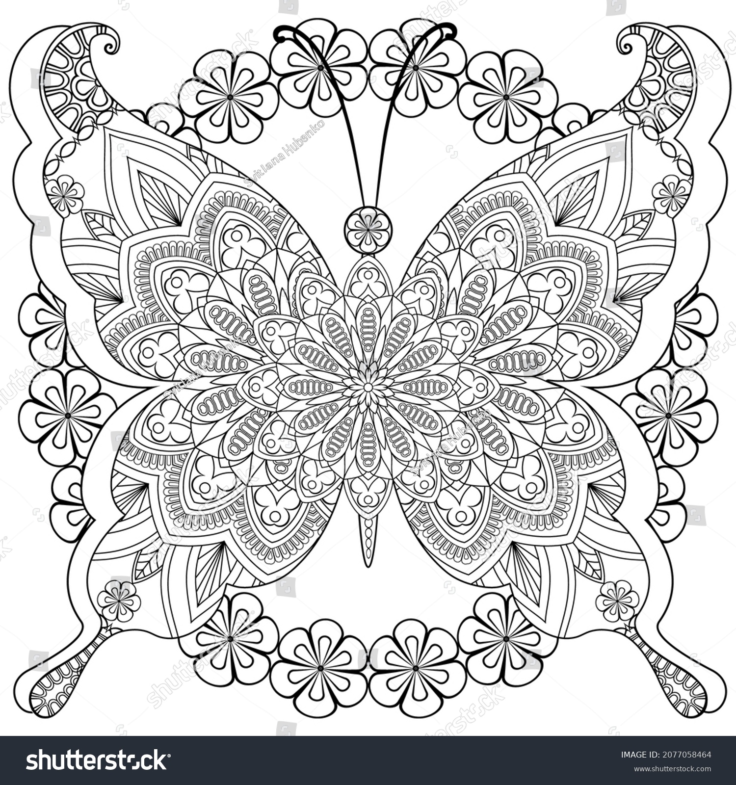 Vector Coloring Butterfly Geometric Floral Pattern Stock Vector ...