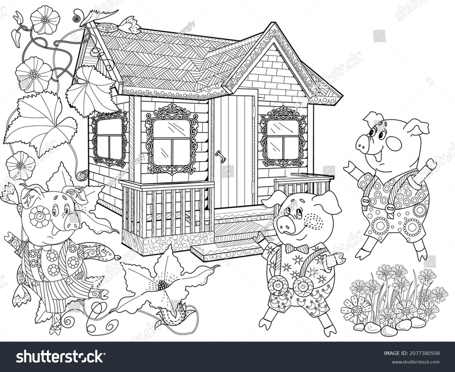 Coloring Pages Three Pigs Fairy Tale Stock Vector (Royalty Free