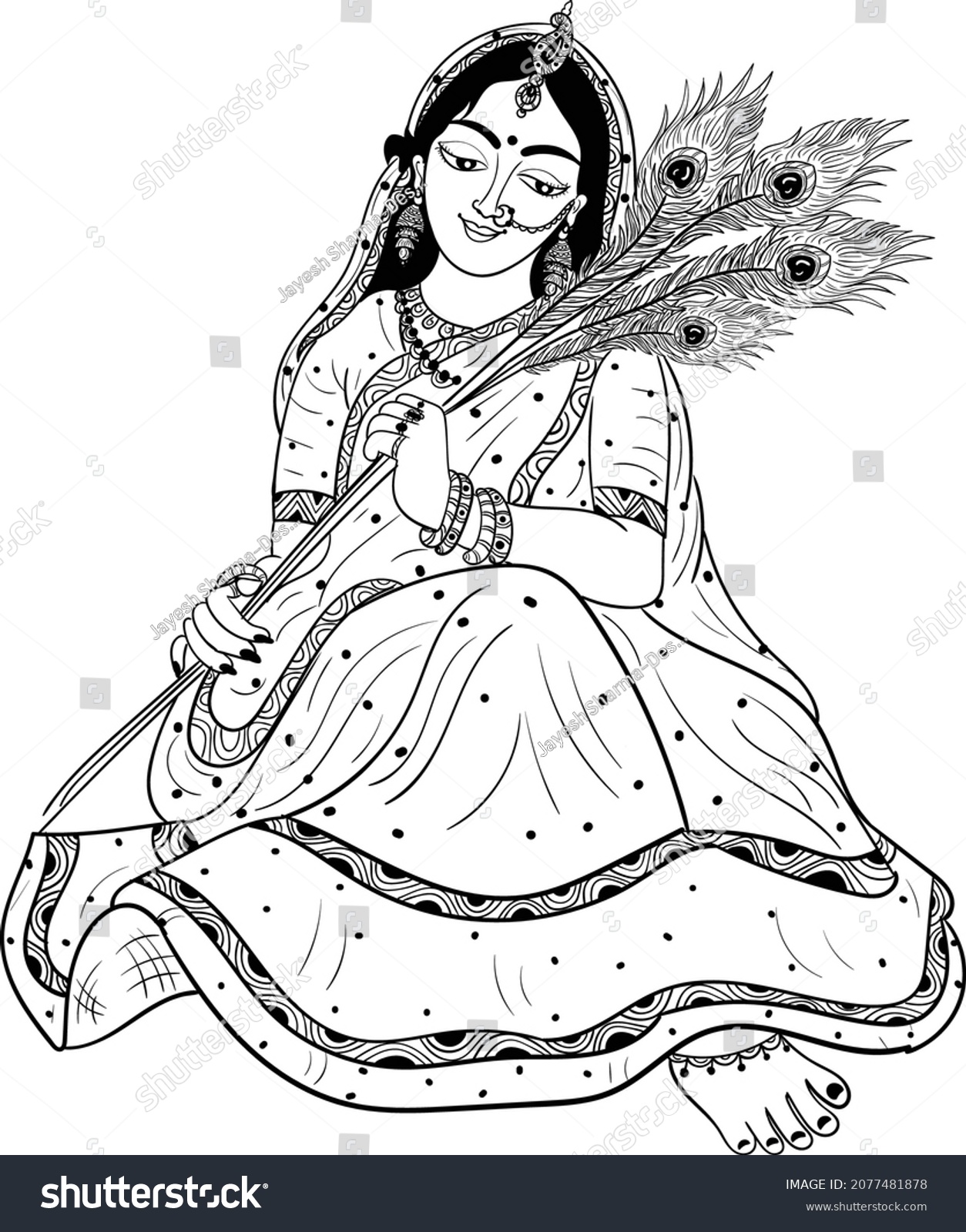 Indian Goddess Radha Waiting Her Krishna Stock Vector (Royalty Free ...