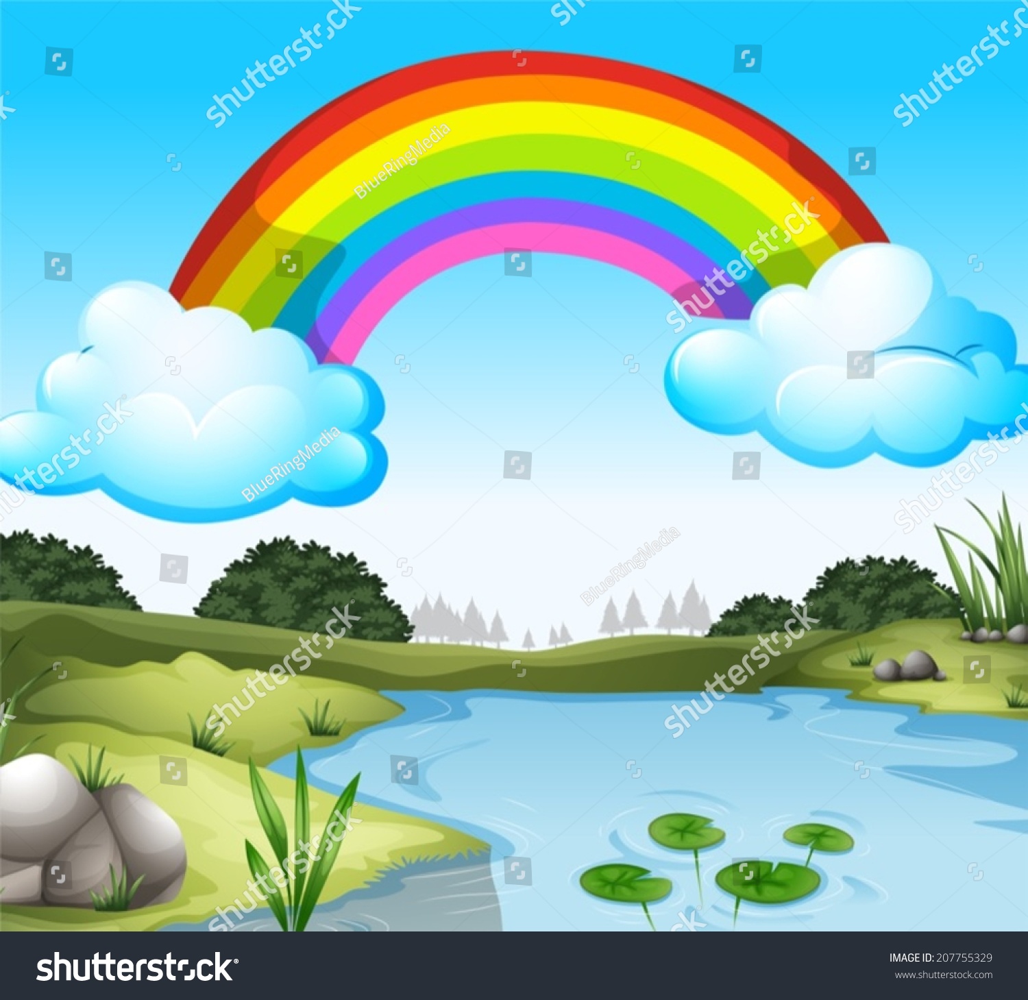 Illustration Beautiful Scenery Rainbow Sky Stock Vector (Royalty Free ...