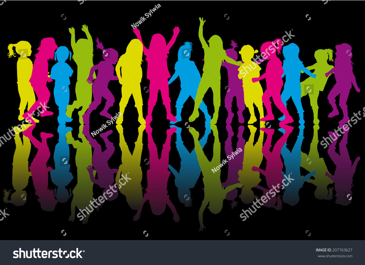 Group Children Silhouettes Stock Vector (Royalty Free) 207763627 ...