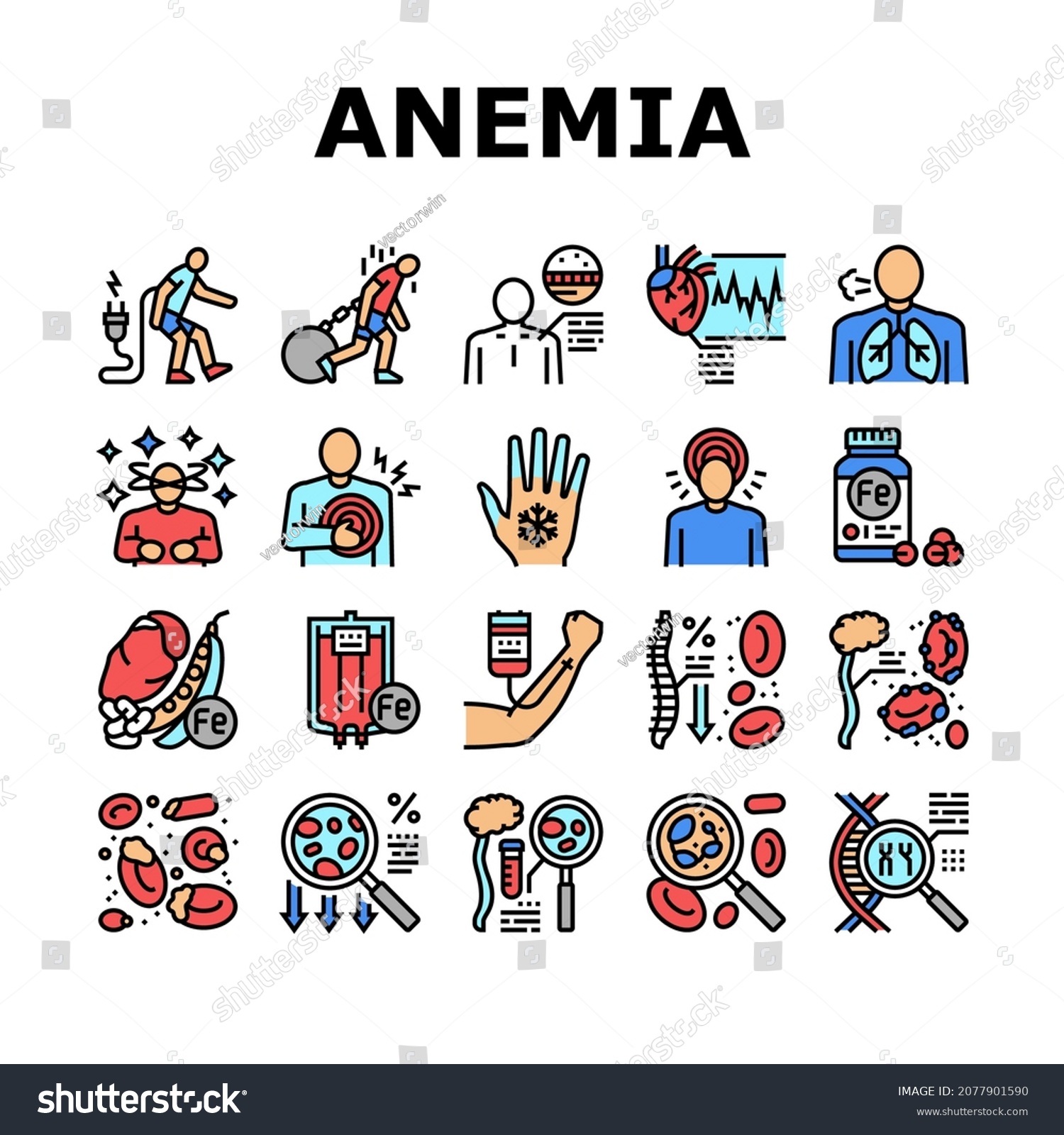 Anemia Patient Health Problem Icons Set Stock Vector Royalty Free Shutterstock