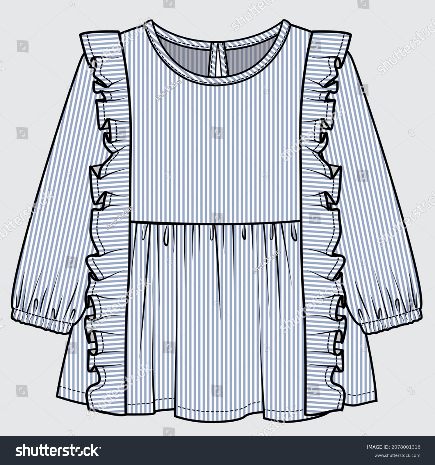 Long Sleeves Frilled Detail Woven Top Stock Vector (Royalty Free ...