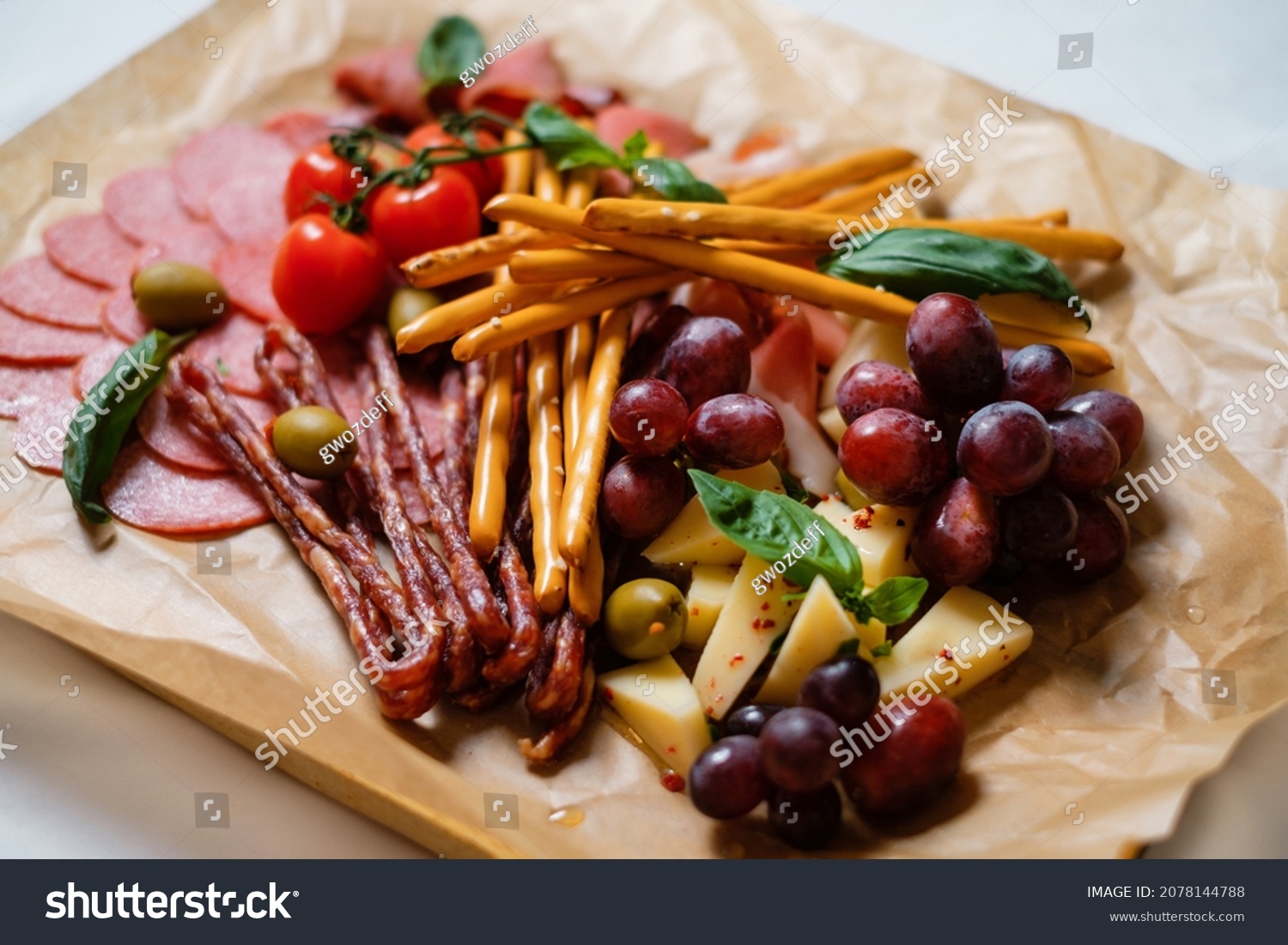 Different Types Cheeses Meat Grapes Stock Photo 2078144788 Shutterstock