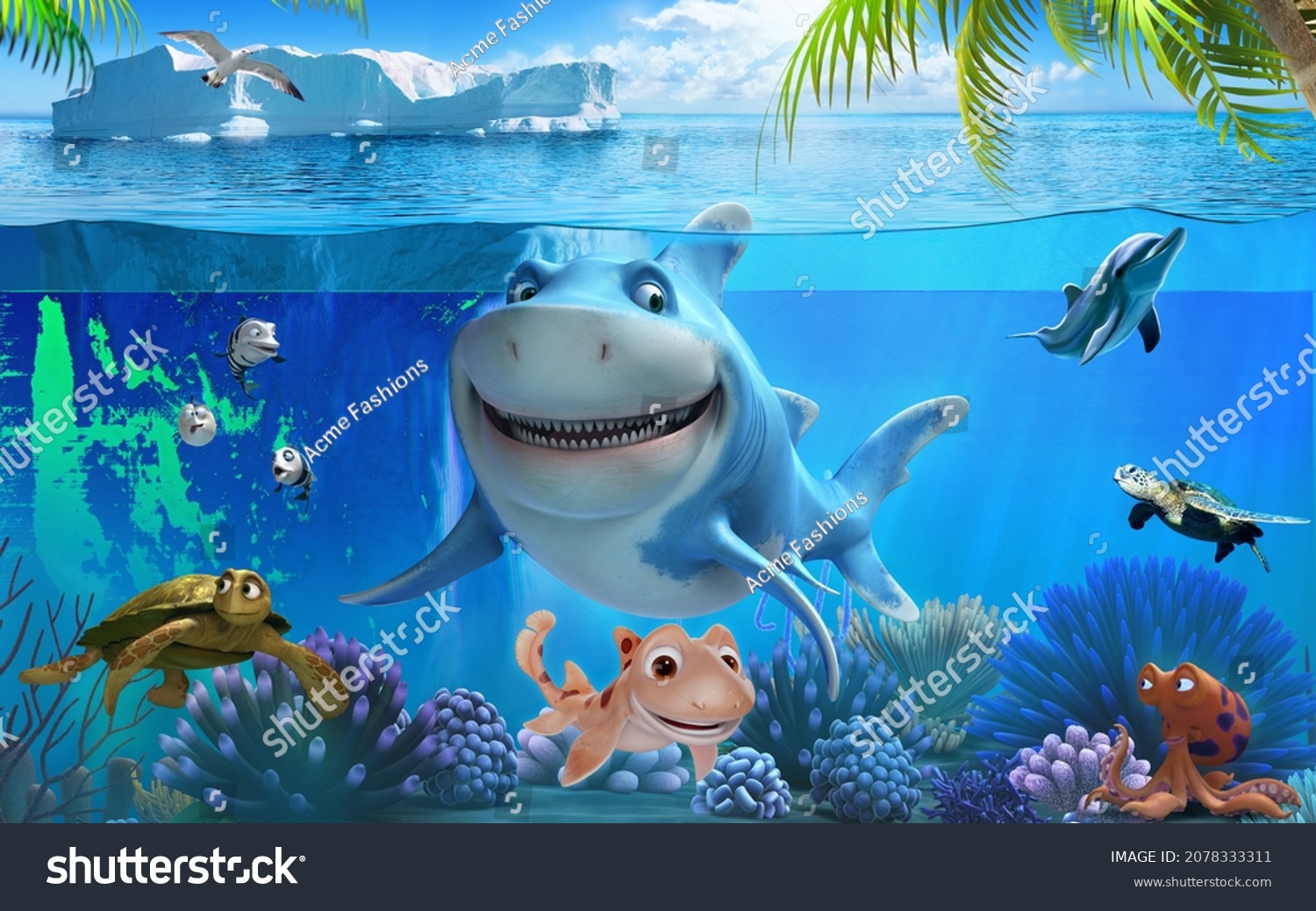 3d Wallpaper Underwater World Kids Stock Illustration 2078333311