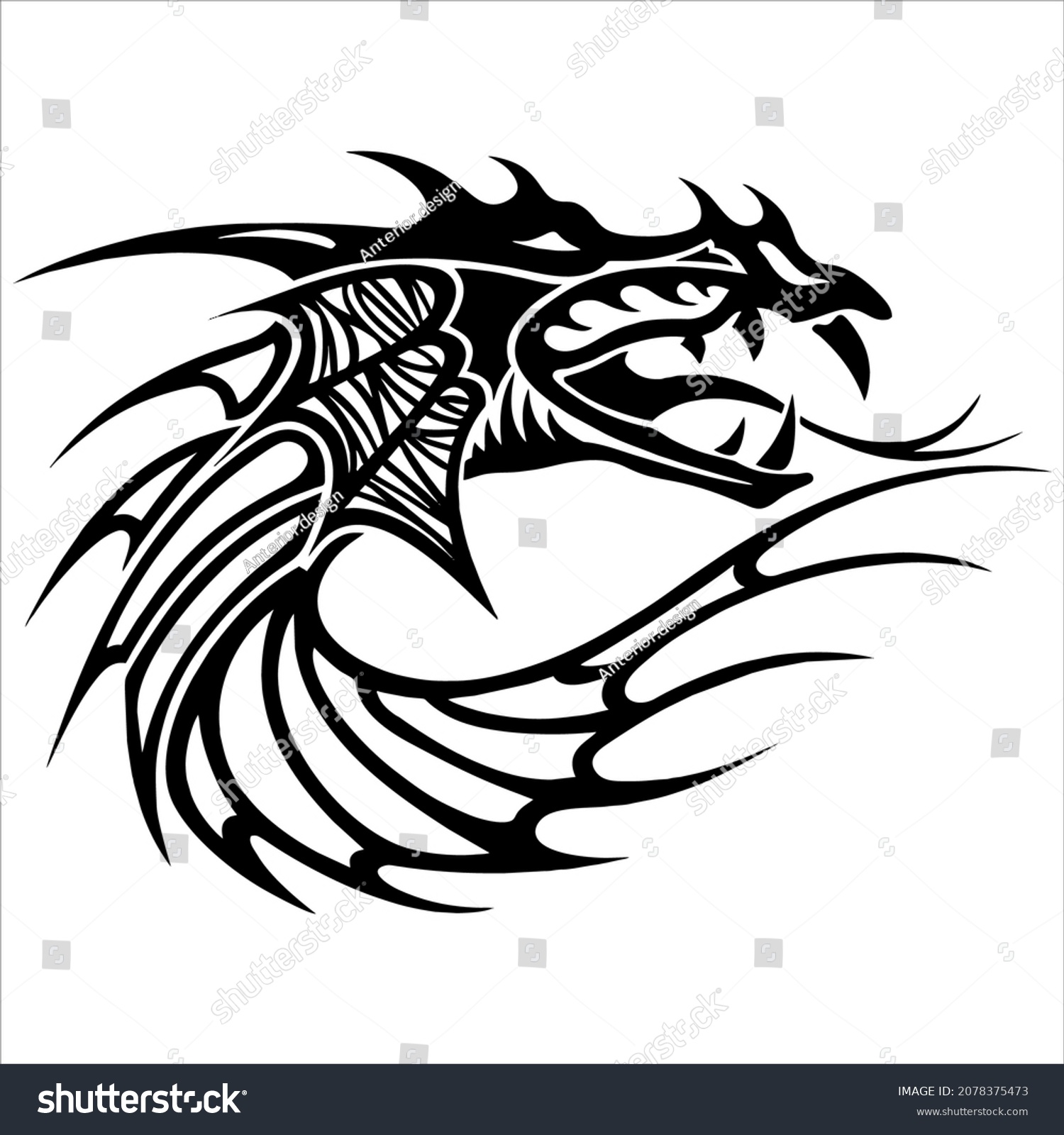 Dragon Head Tattoo Vector Illustration Stock Vector (Royalty Free ...