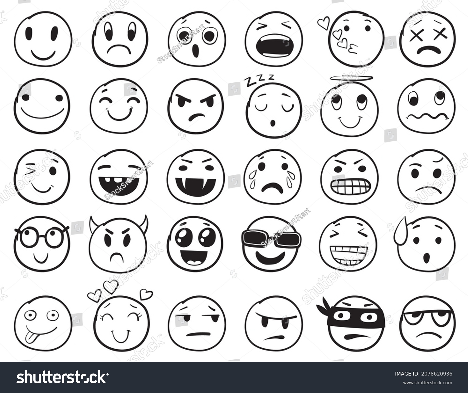 Doodle Emoji Set Doodles Image Pictograms Stock Vector (Royalty Free ...