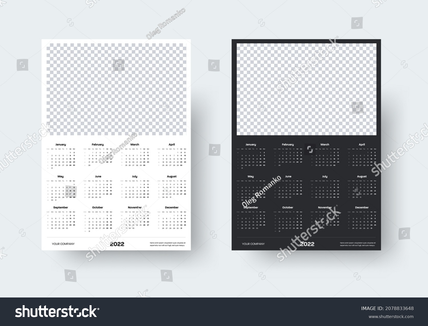 Annual Calendar Template 2022 Week Numbering Stock Vector Royalty Free 2078833648 Shutterstock 4388