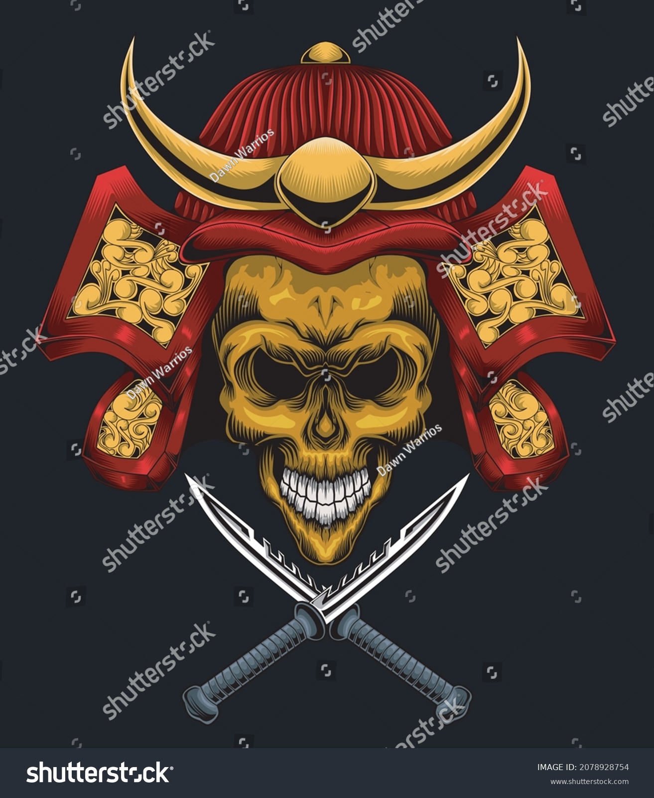 Skull Samurai Helmet Two Swords Stock Vector (Royalty Free) 2078928754 ...