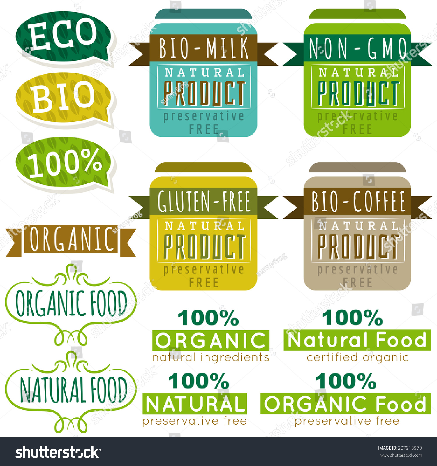 Set Natural Organic Product Labels Emblems Stock Vector Royalty Free