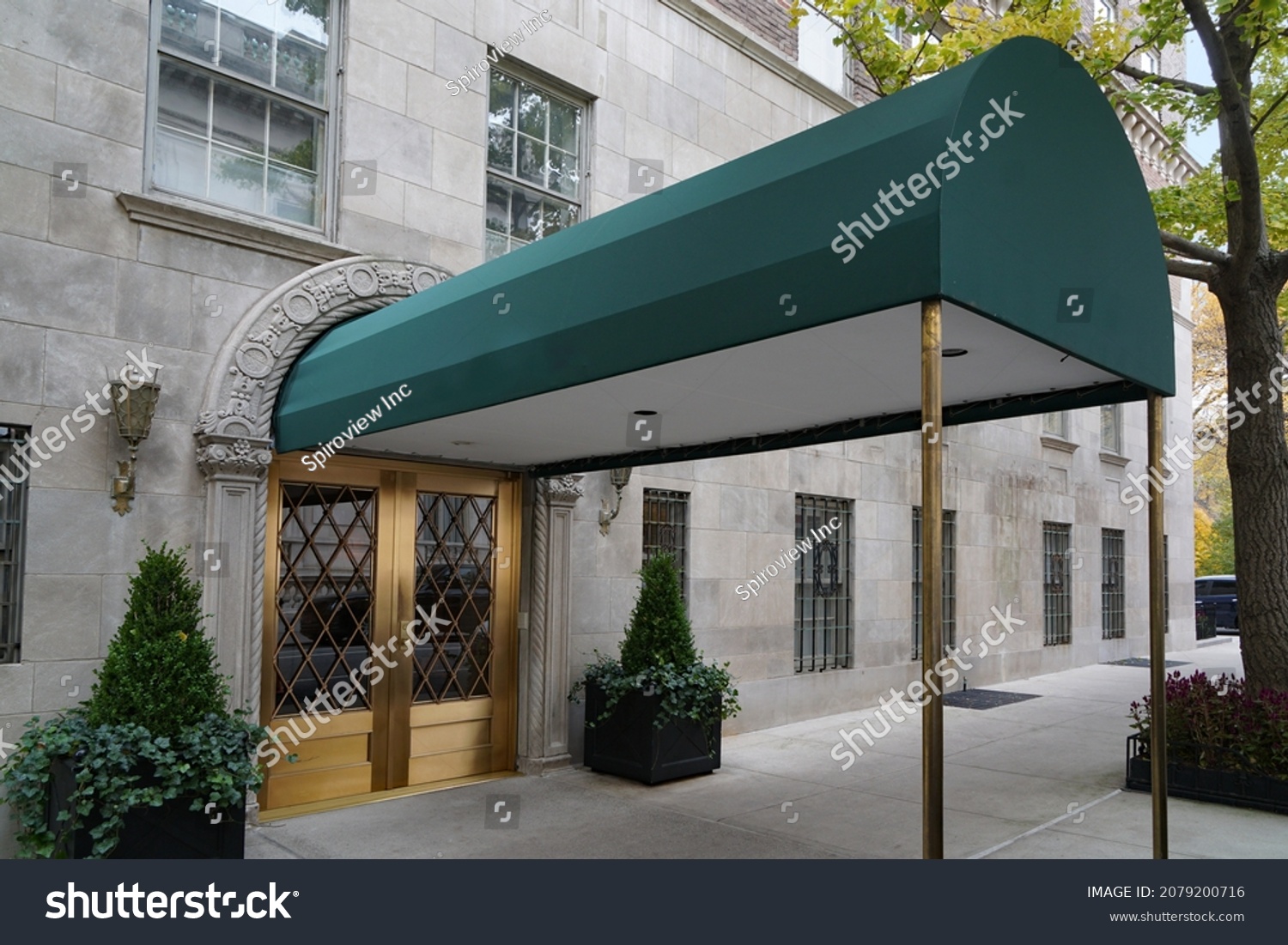 Manhattan Elegant Upscale Apartment Building Awning Stock Photo