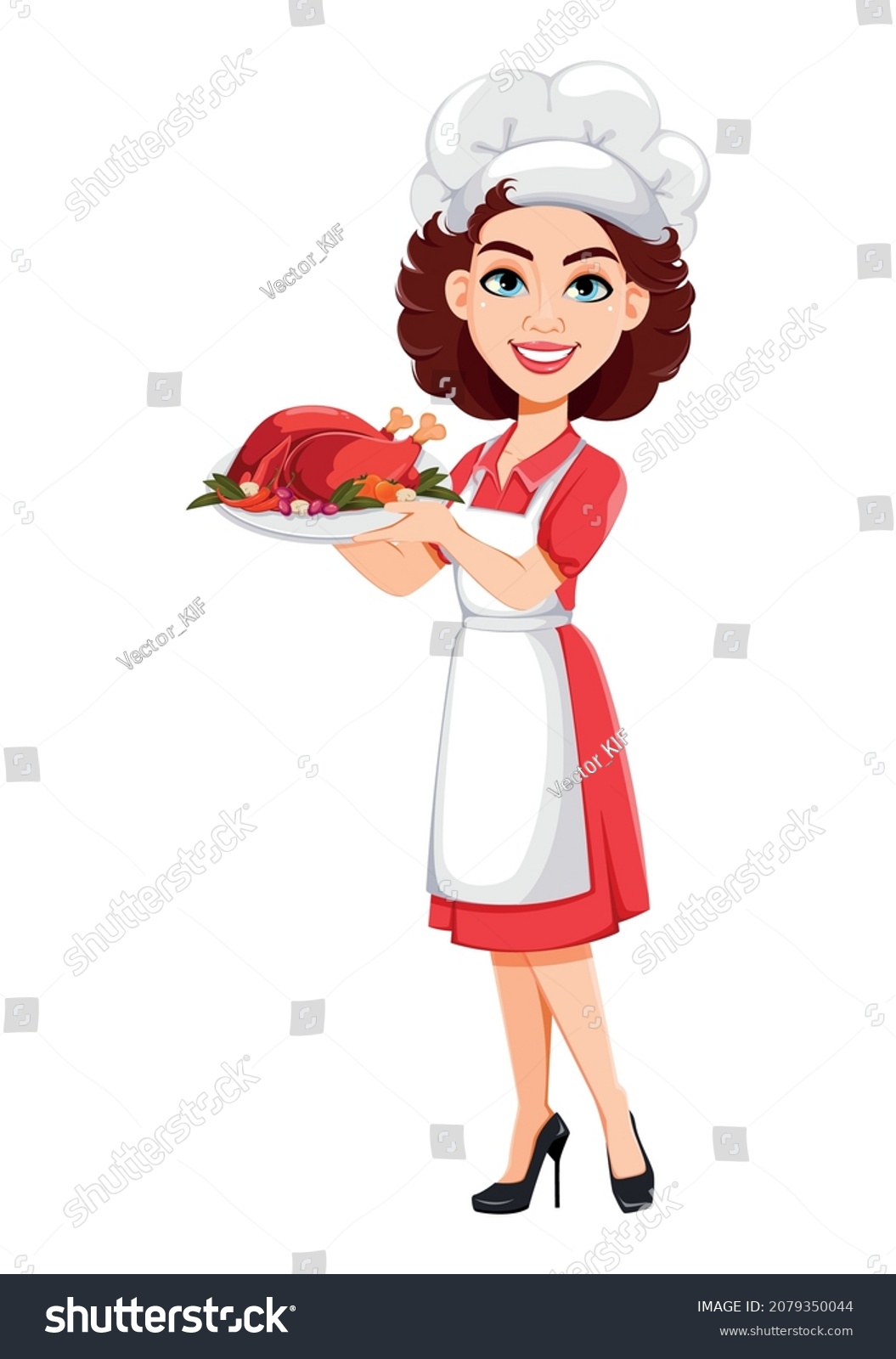 Chef Woman Holding Fried Turkey Cook Stock Vector (Royalty Free ...